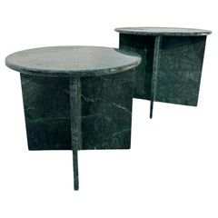 Pair of 2 Italian Green Marble Side Tables 1980s