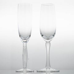 Pair of 2 Lalique Crystal Champagne Glasses, France