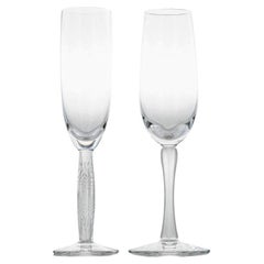 Pair of 2 Lalique Crystal Champagne Glasses, France