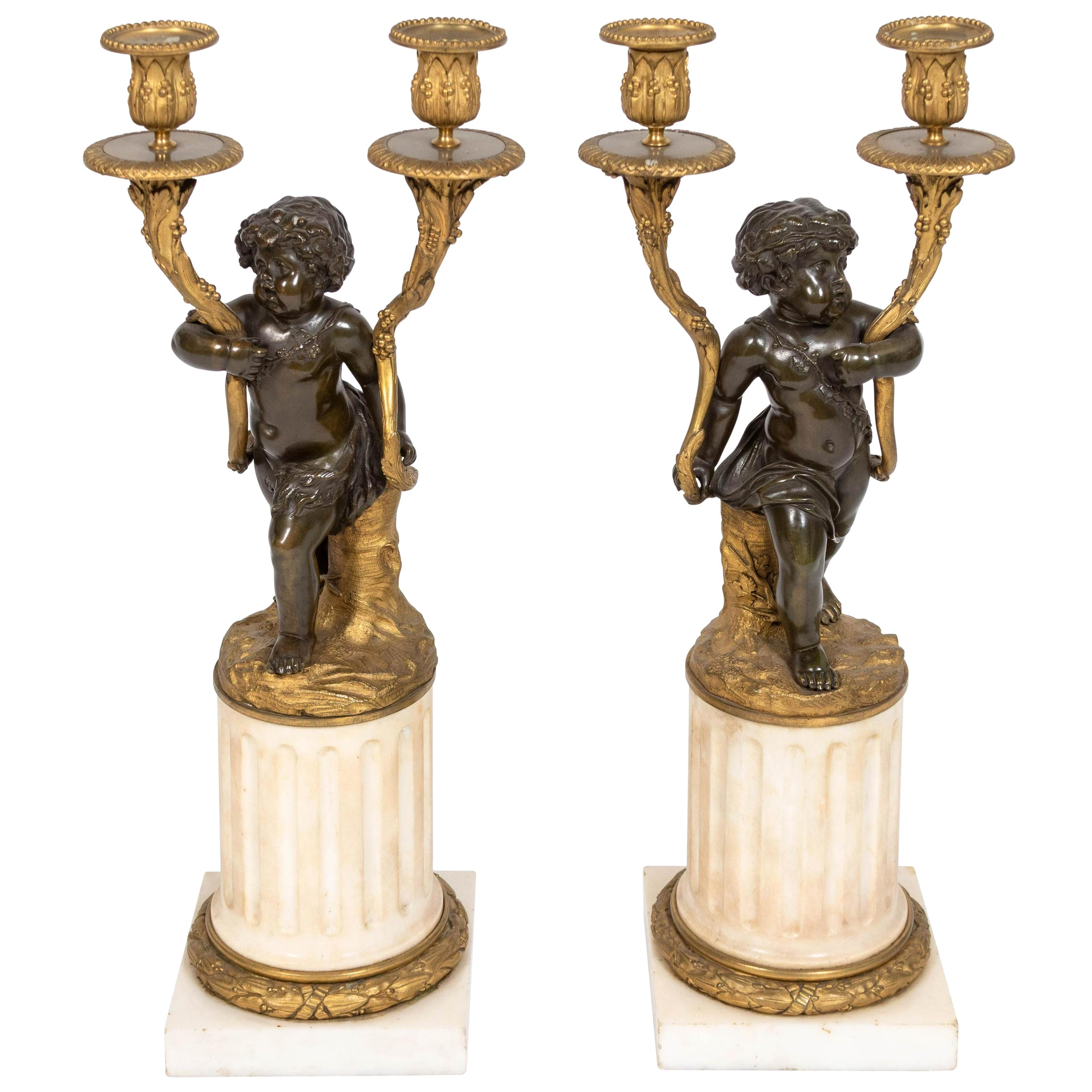 Pair of 2 Light Candelabra with Children For Sale
