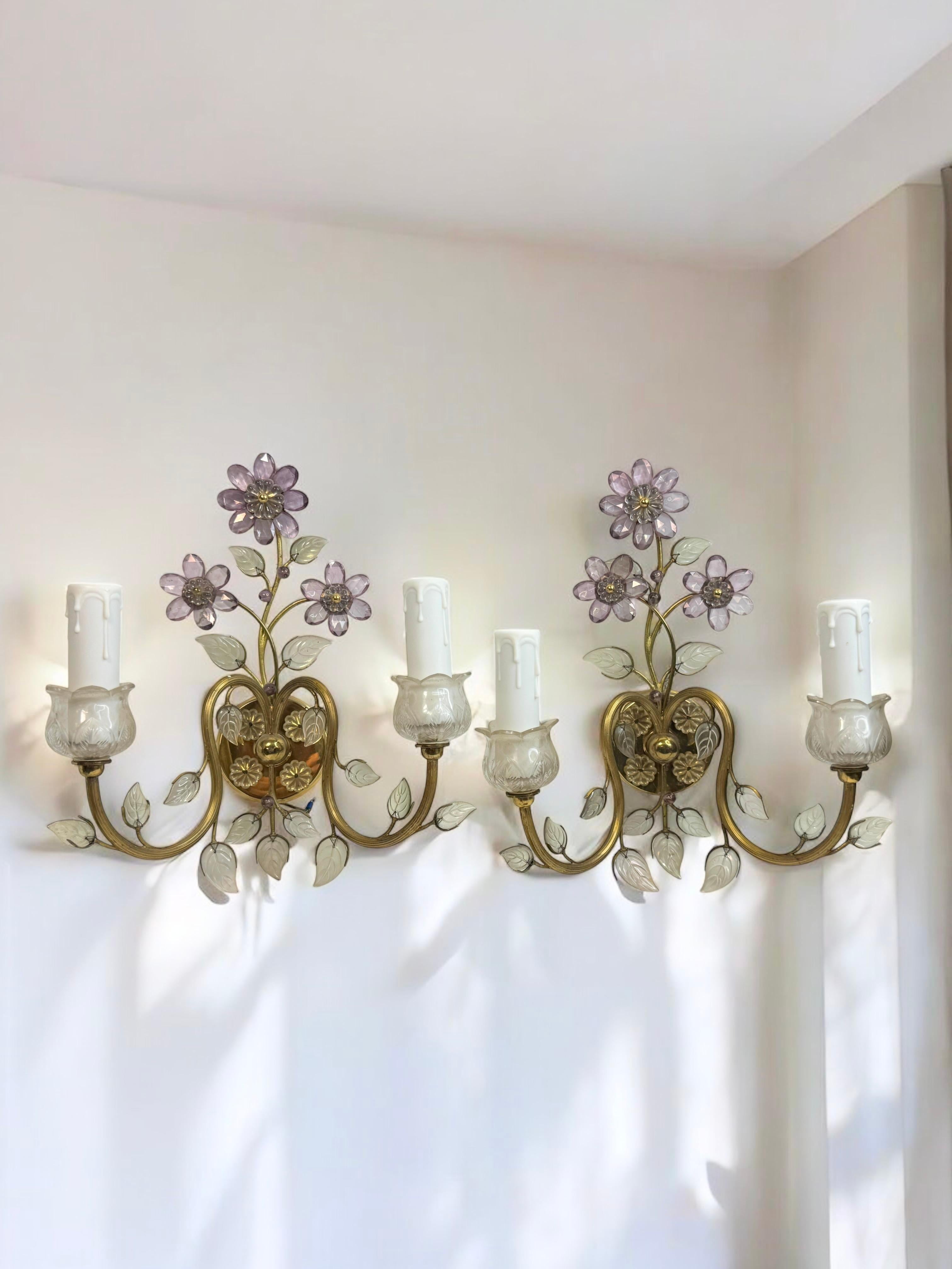 Paire d'appliques murales à fleurs en cristal à 2 lumières par Lobmeyr, Vienne, Autriche années 1950 en vente 5