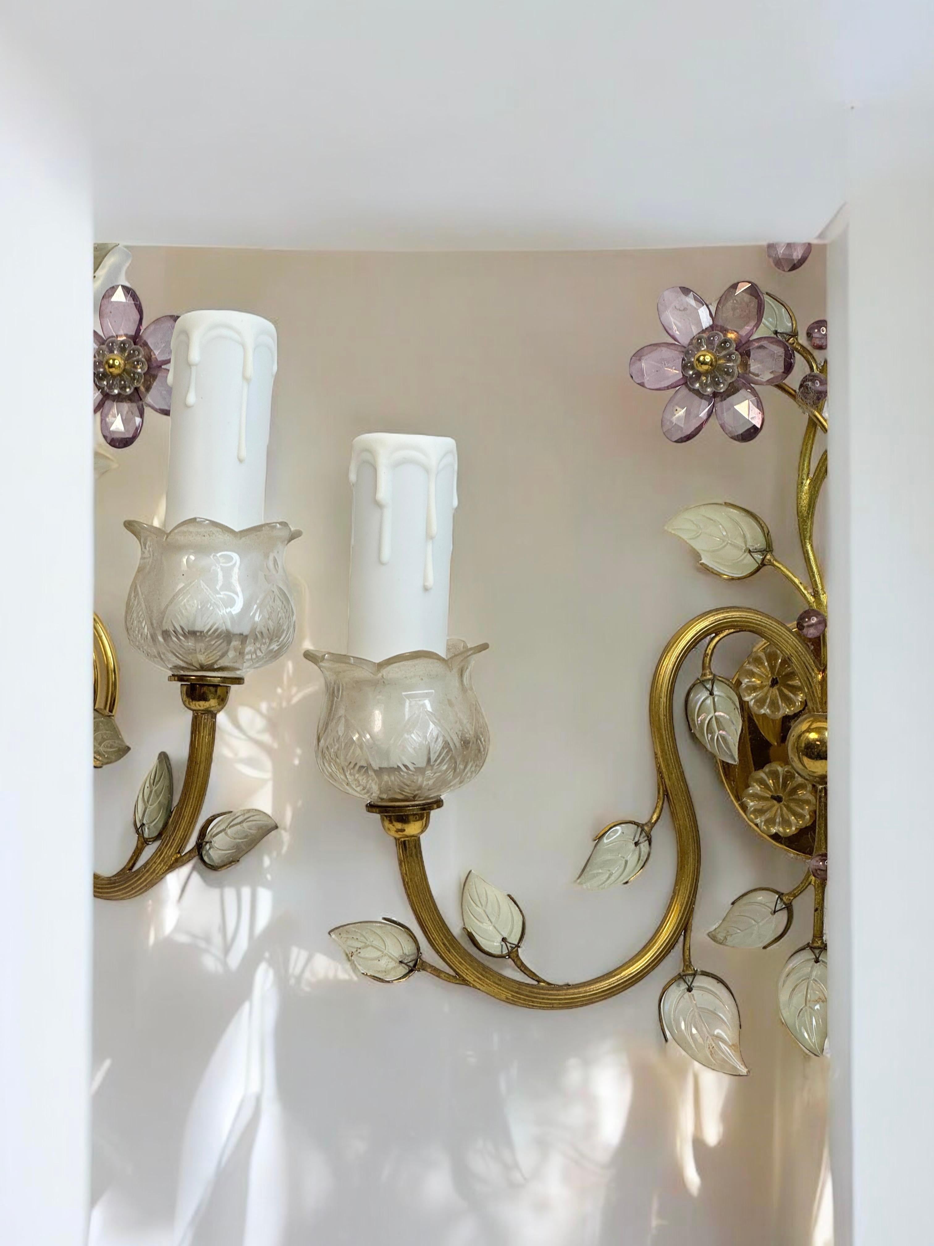 Paire d'appliques murales à fleurs en cristal à 2 lumières par Lobmeyr, Vienne, Autriche années 1950 en vente 6