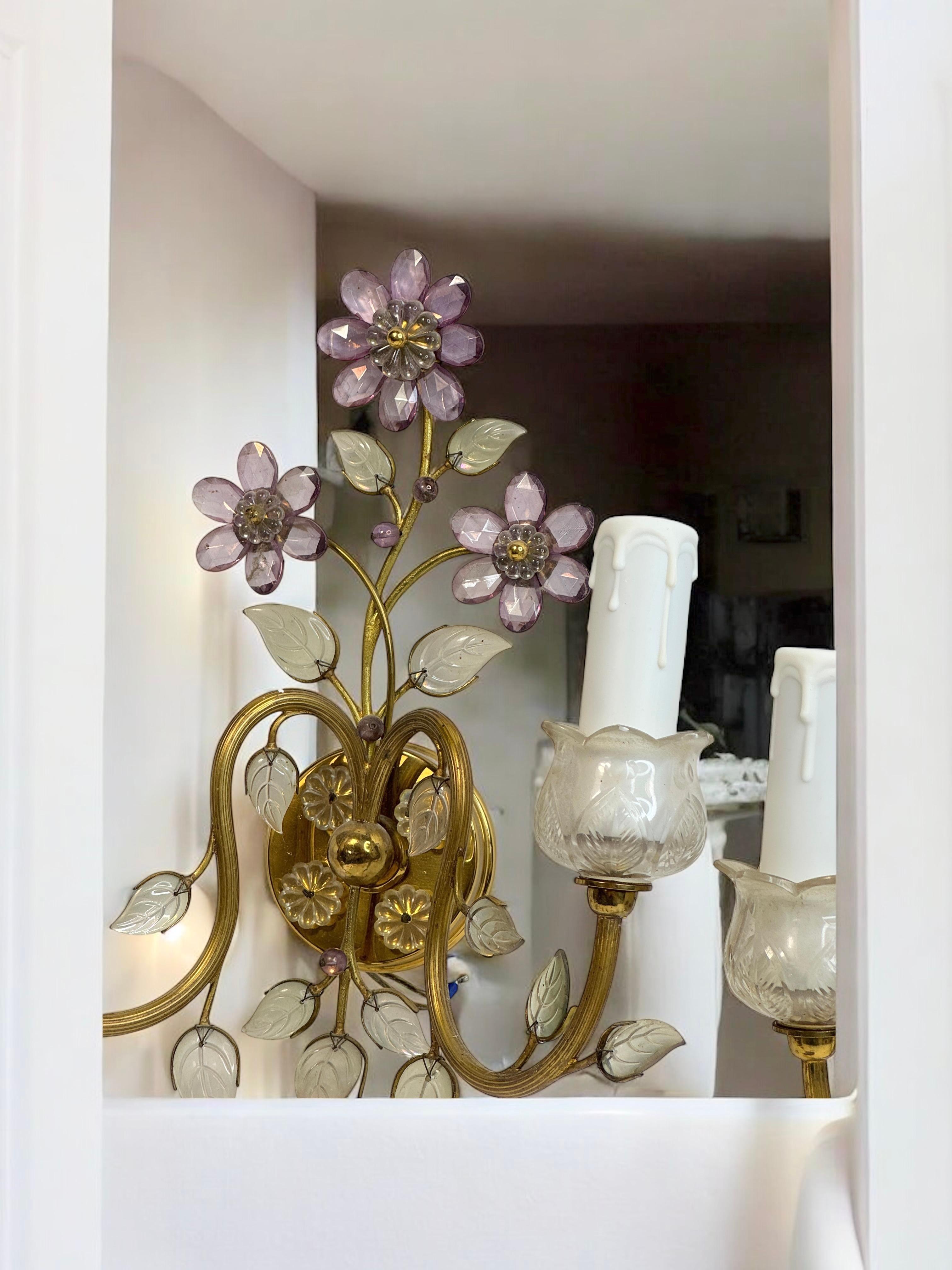Paire d'appliques murales à fleurs en cristal à 2 lumières par Lobmeyr, Vienne, Autriche années 1950 en vente 7