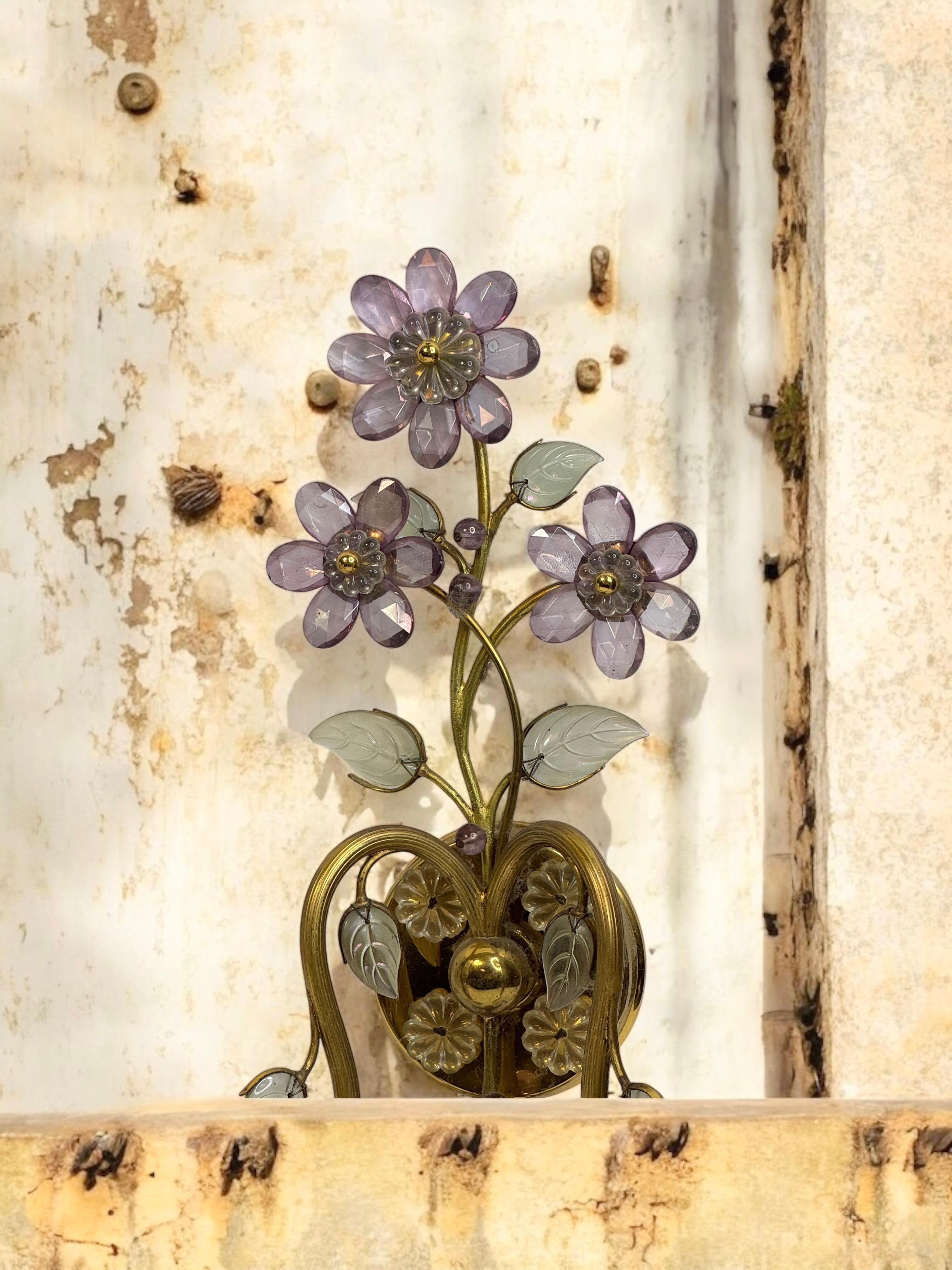 Paire d'appliques murales à fleurs en cristal à 2 lumières par Lobmeyr, Vienne, Autriche années 1950 en vente 8
