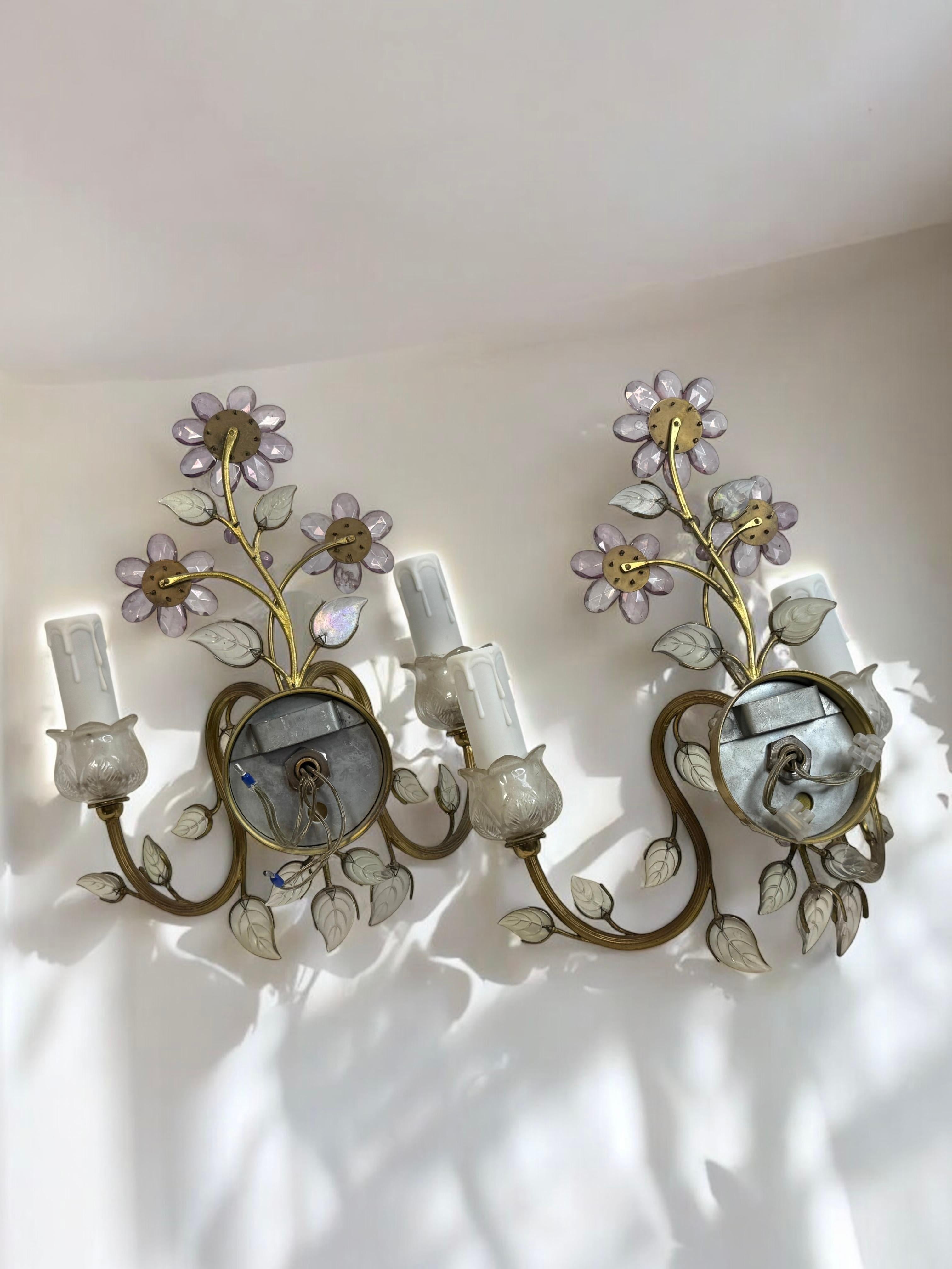 Paire d'appliques murales à fleurs en cristal à 2 lumières par Lobmeyr, Vienne, Autriche années 1950 en vente 9