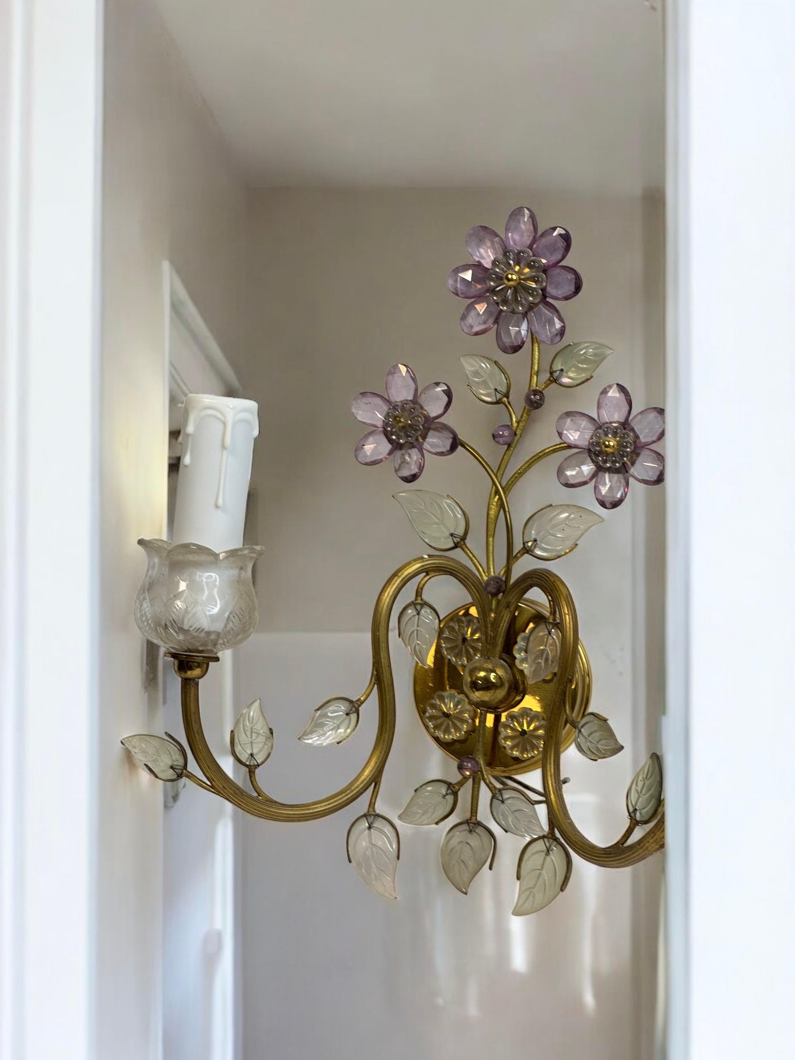 Paire d'appliques murales à fleurs en cristal à 2 lumières par Lobmeyr, Vienne, Autriche années 1950 en vente 10
