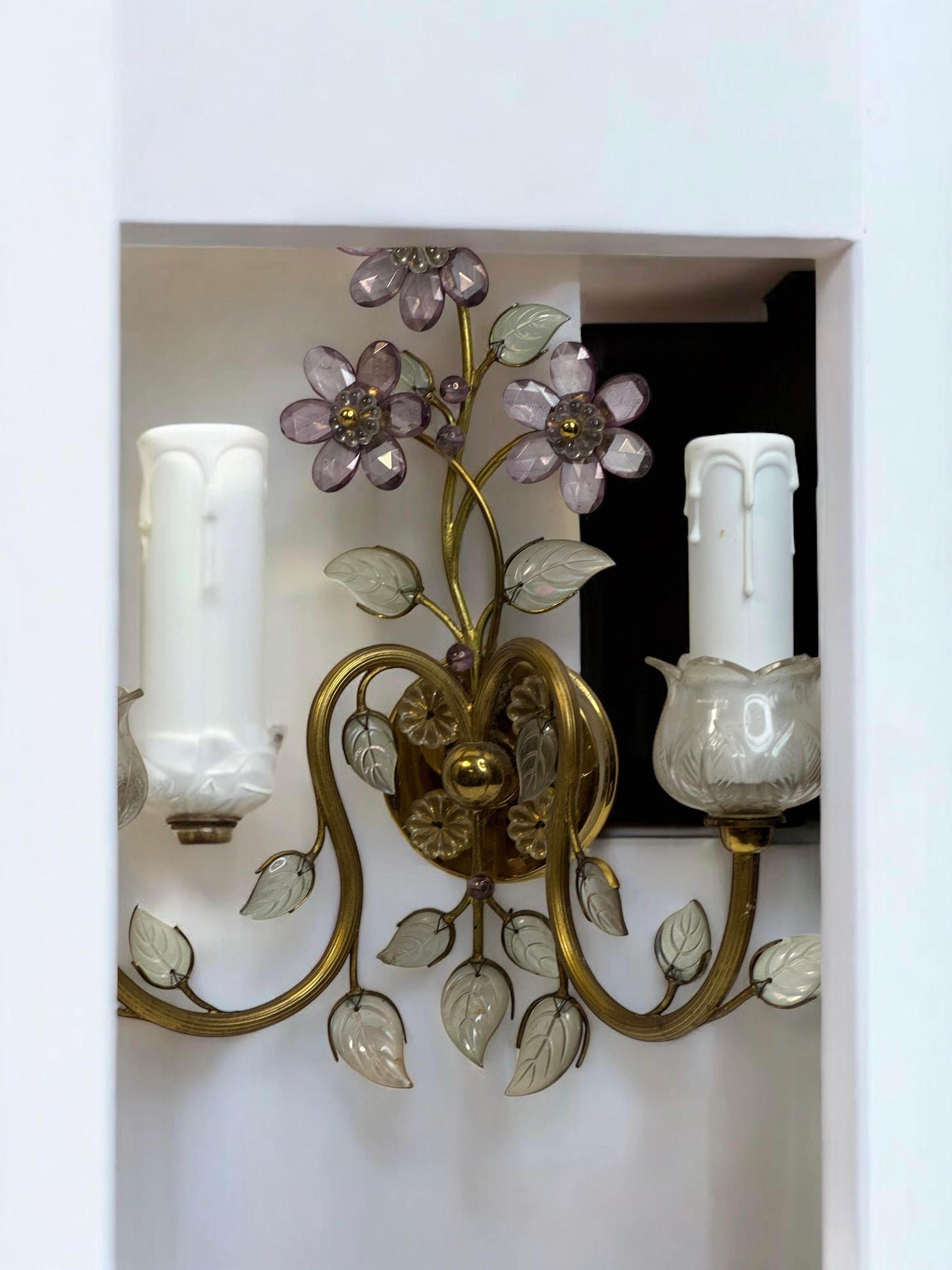 Paire d'appliques murales à fleurs en cristal à 2 lumières par Lobmeyr, Vienne, Autriche années 1950 en vente 11