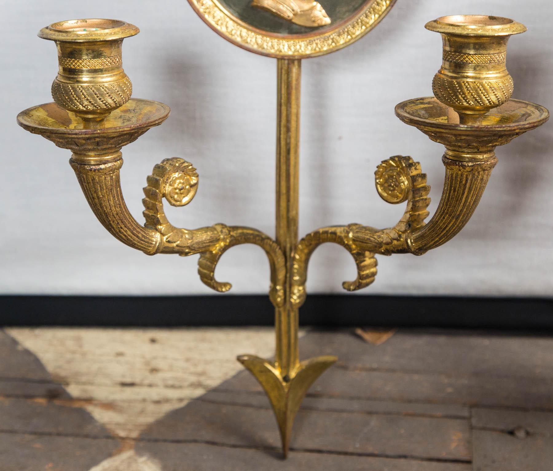 Brass Pair of 2-Light Empire Style Sconces