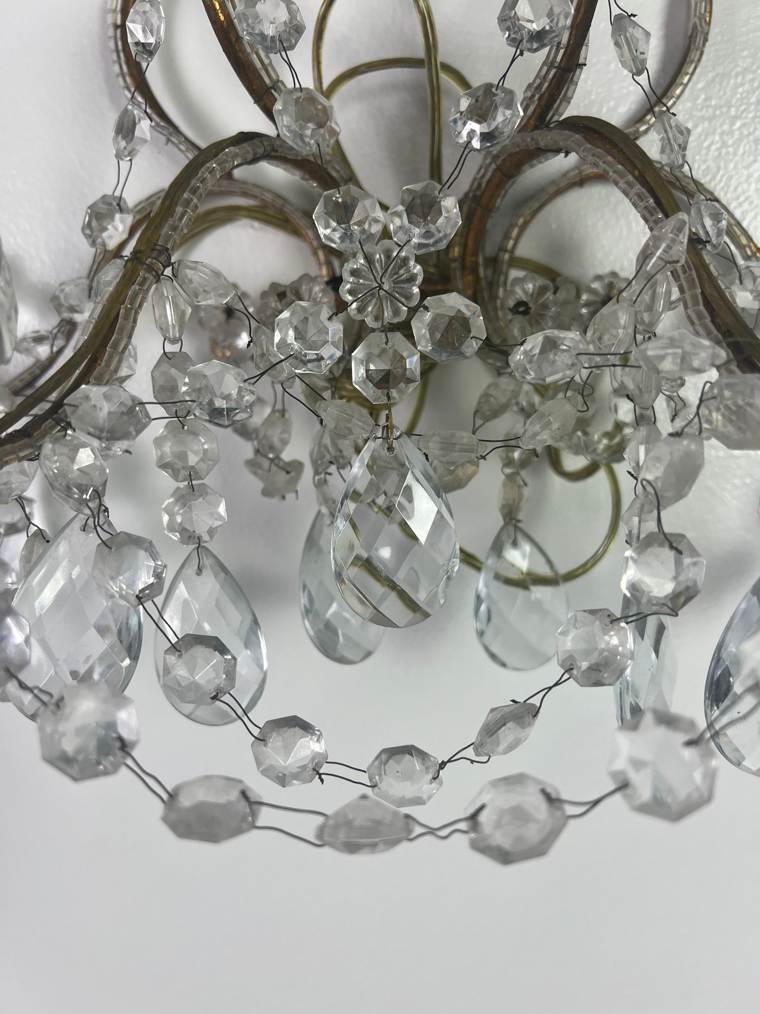 Rococo Pair of 2-Light French Crystal Sconces, circa 1930s