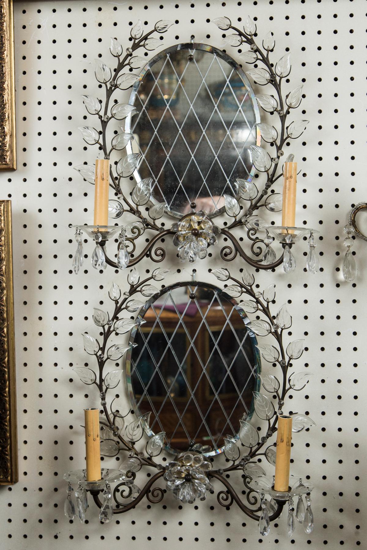 Pair of 2 Light Mirror Wall Sconces For Sale 3