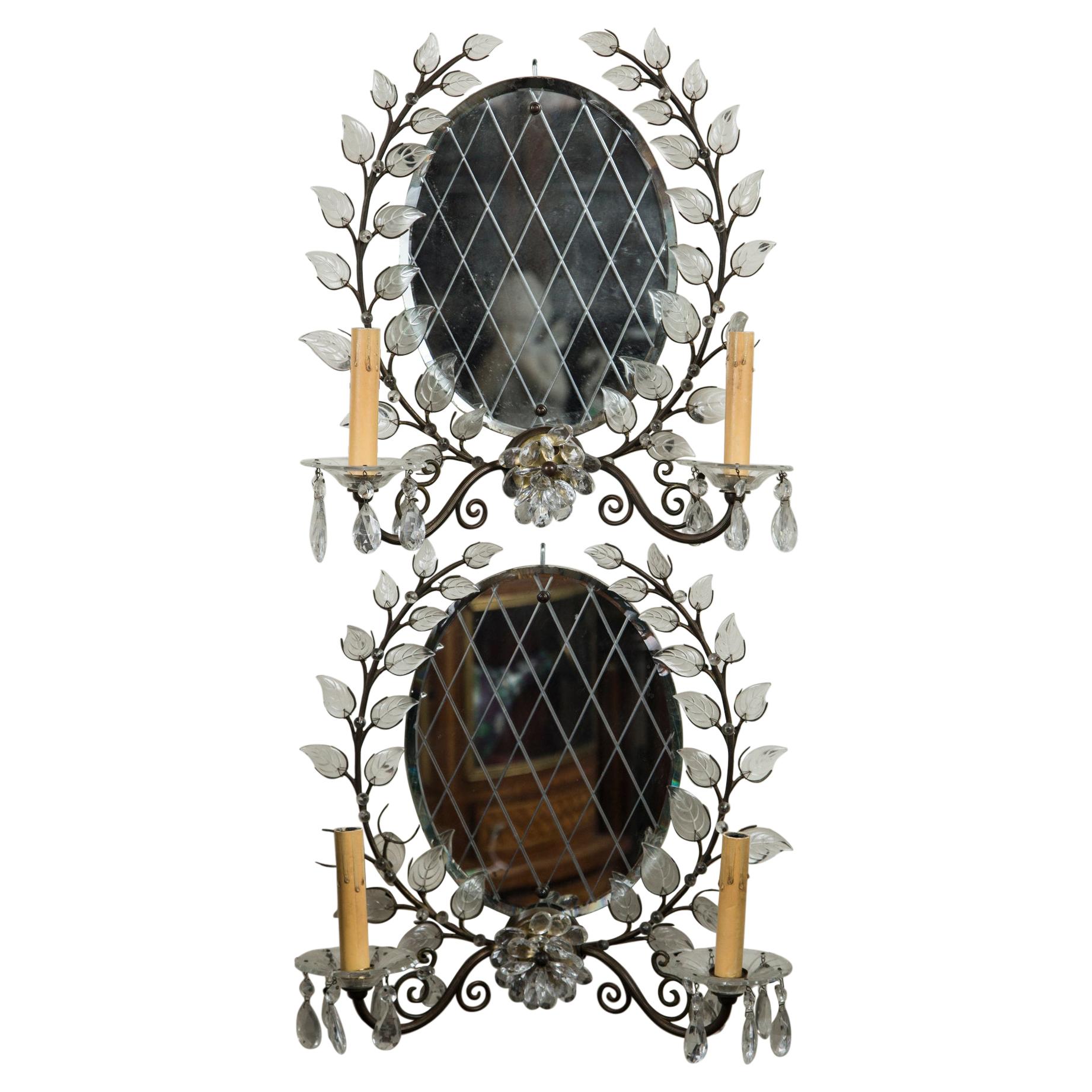 Pair of 2 Light Mirror Wall Sconces For Sale