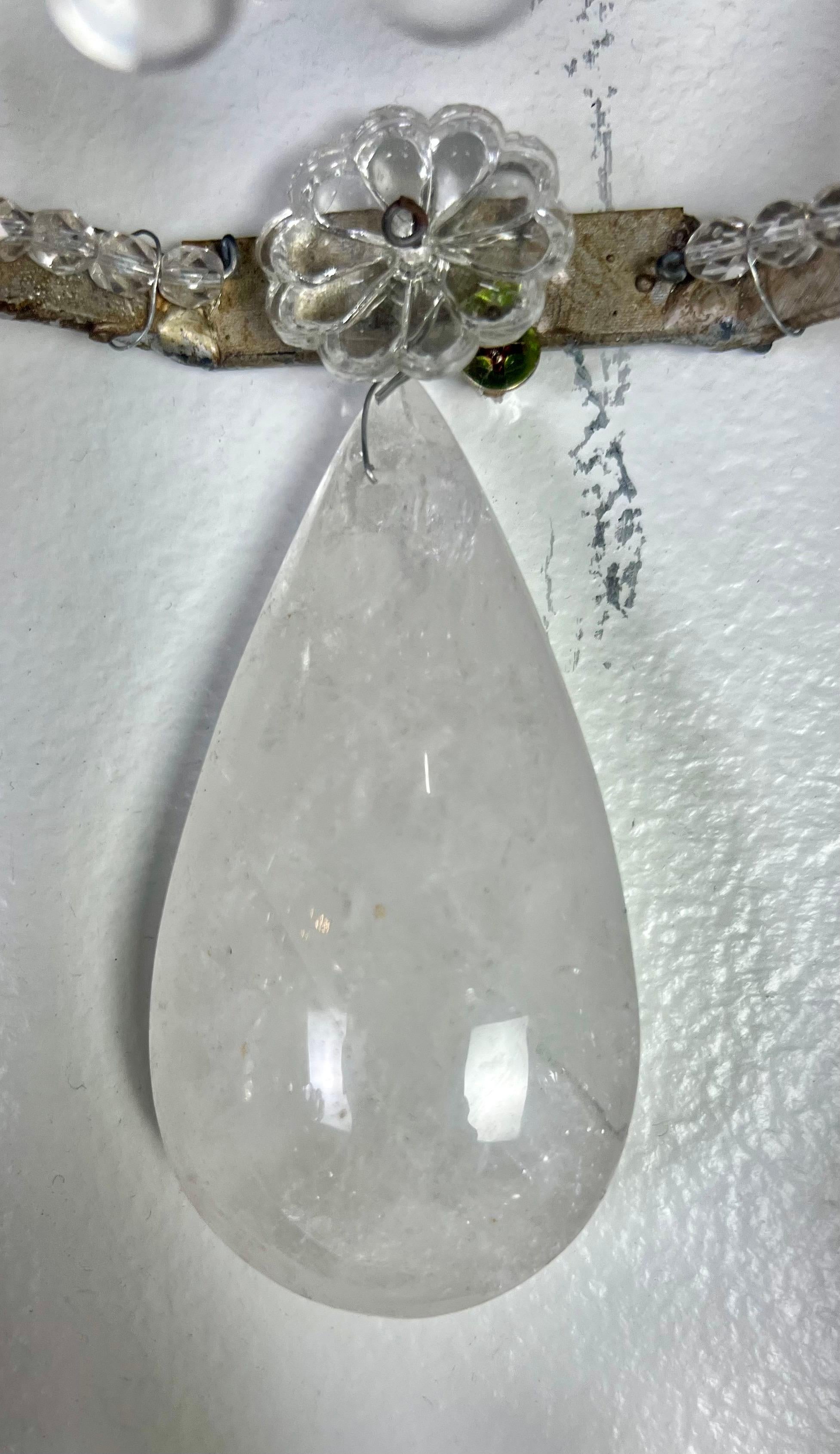 Paire d'appliques à 2 lumières en cristal de roche perlé en vente 2