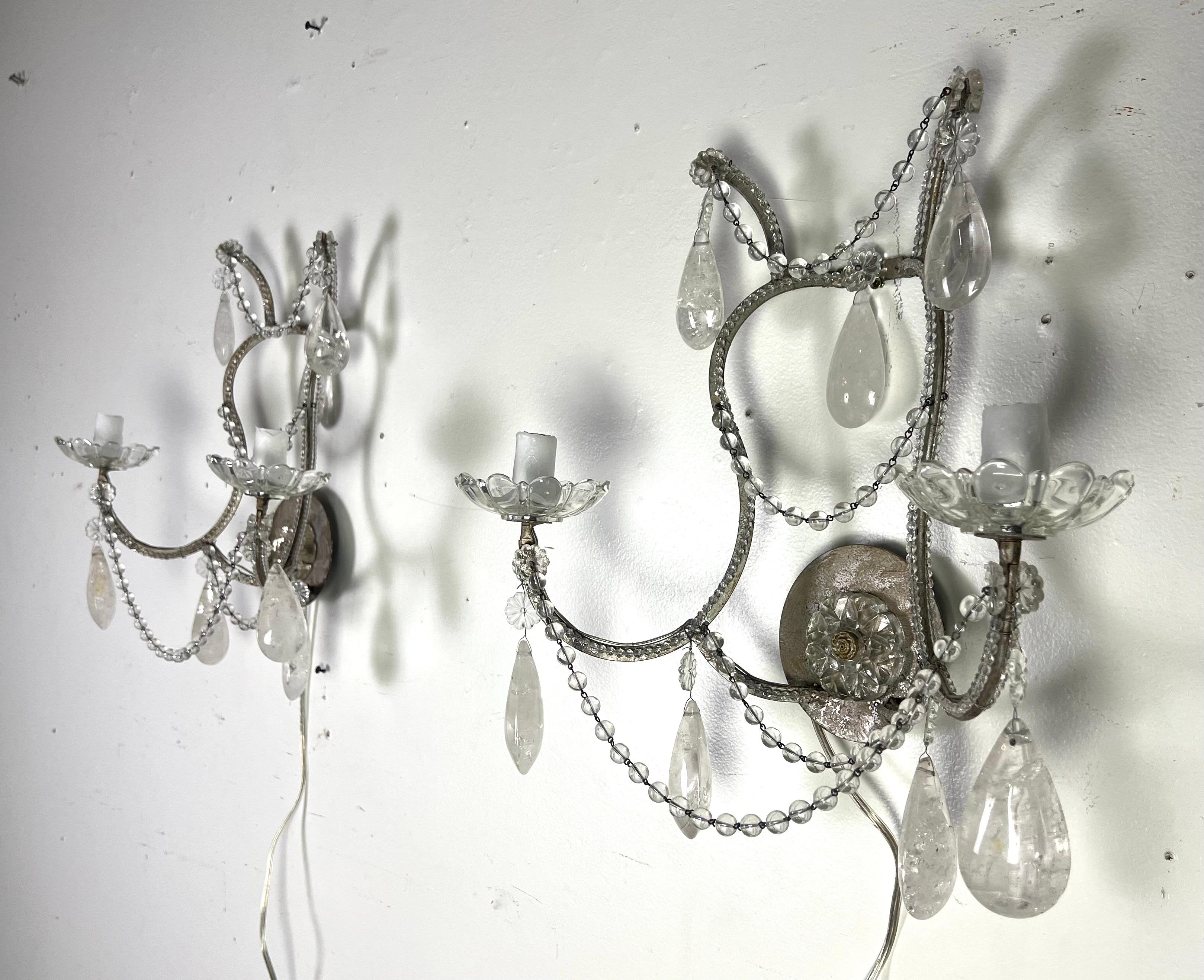 Paire d'appliques à 2 lumières en cristal de roche perlé en vente 5