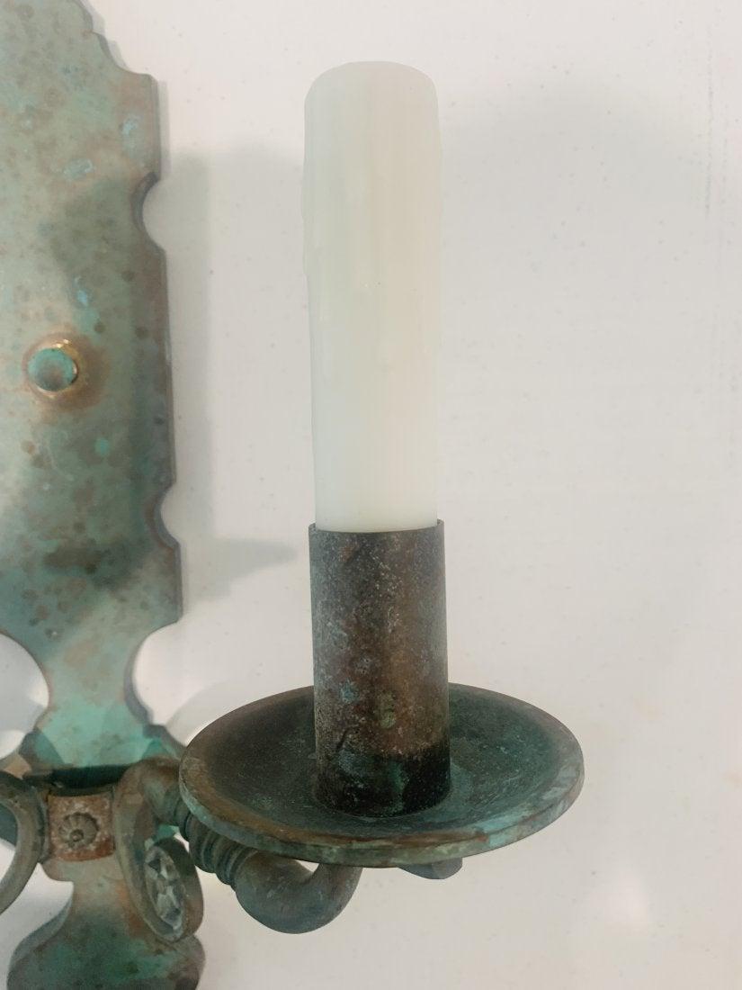 Pair of 2 Light Sconces with Verdigris Patina 6