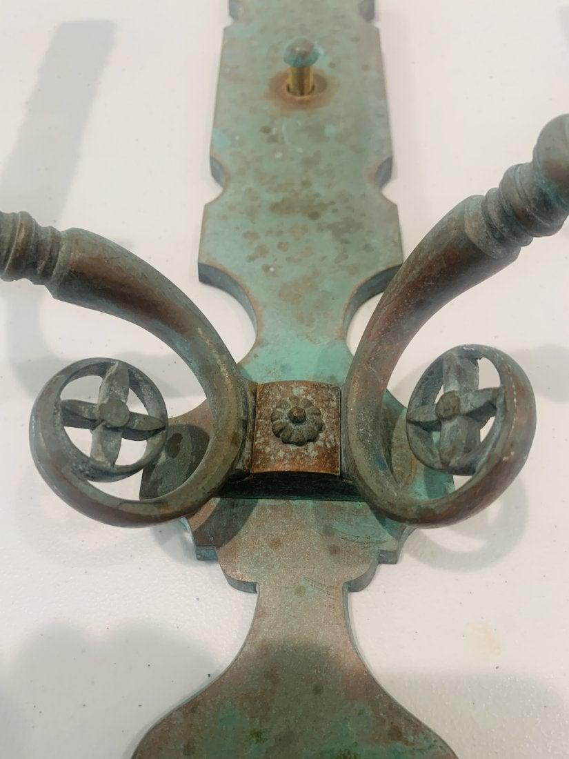 Modern Pair of 2 Light Sconces with Verdigris Patina