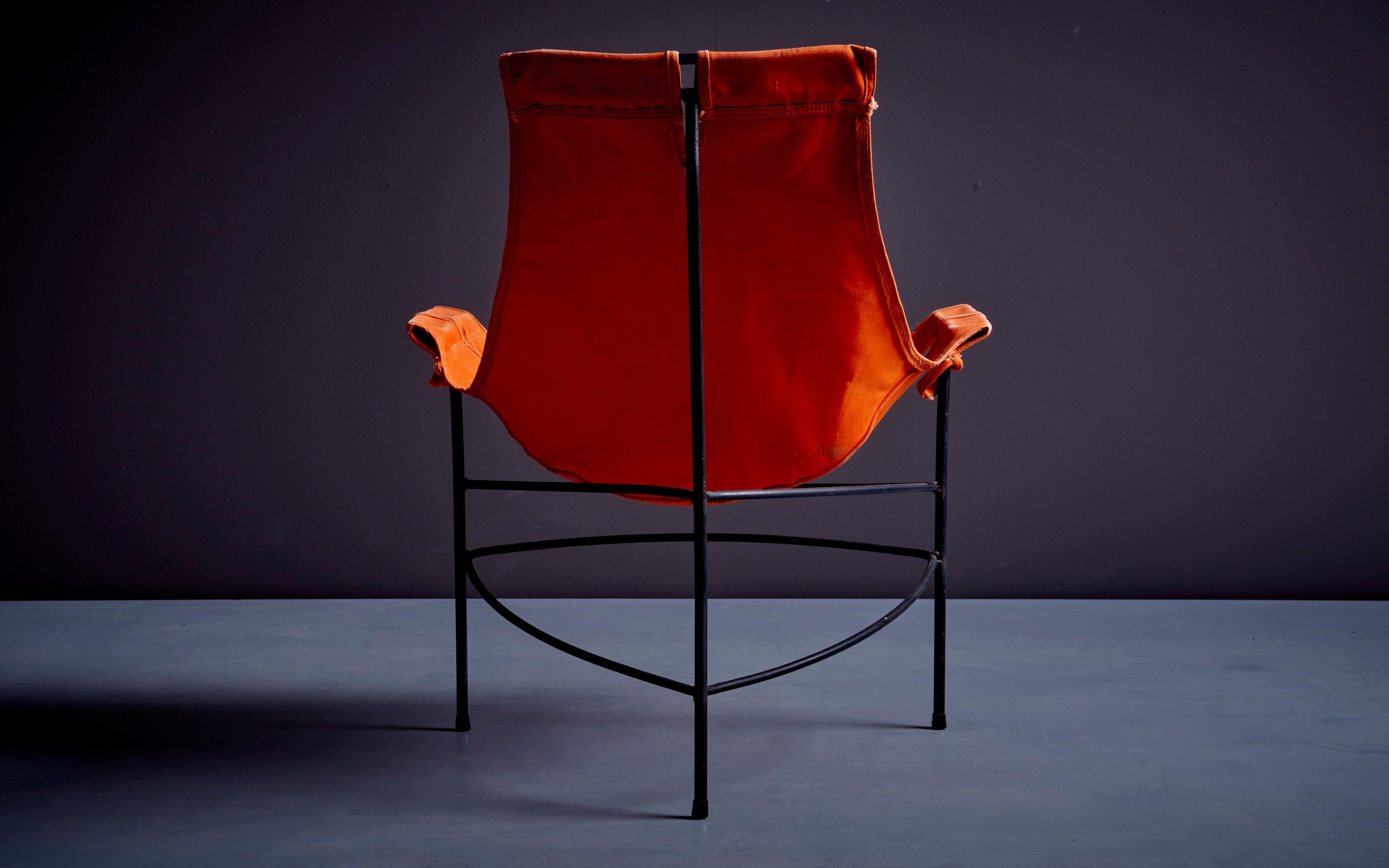 Paar 2 Sessel von Jerry Johnson aus orangefarbenem Segeltuch, USA, 1950er Jahre im Zustand „Relativ gut“ im Angebot in Berlin, DE