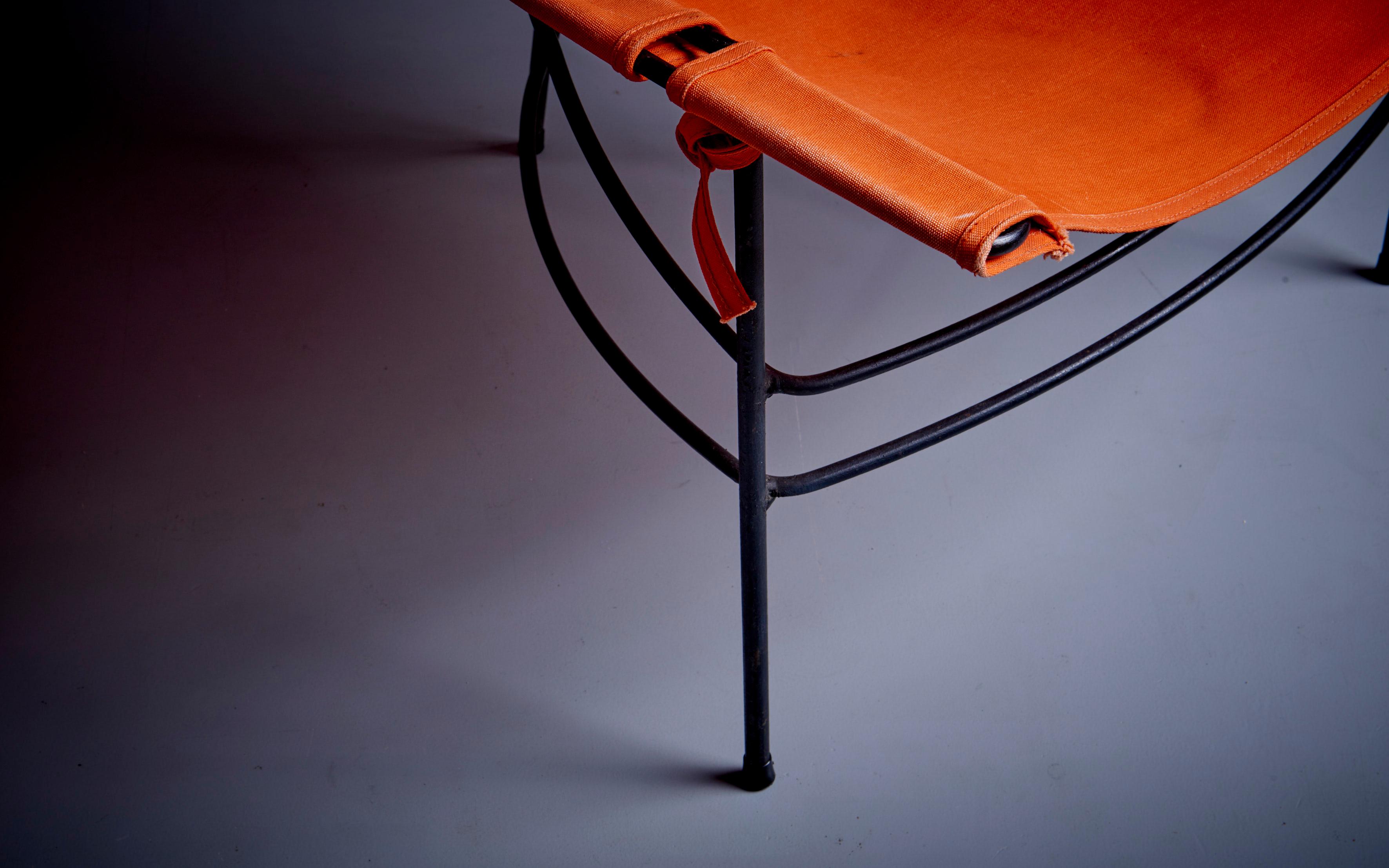 Paire de 2 chaises longues en toile orange par Jerry Johnson, États-Unis, années 1950 en vente 2