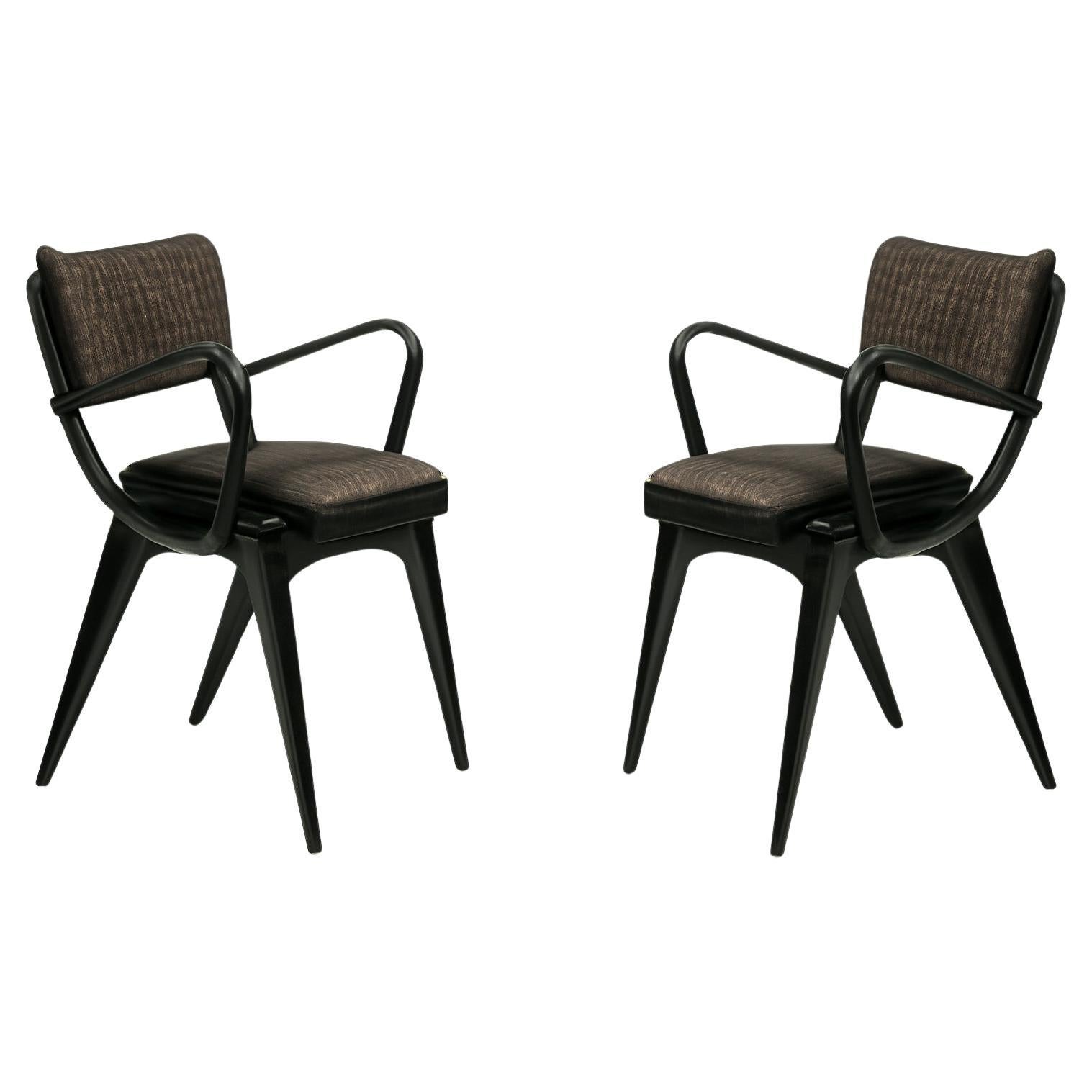 Coppia di 2 pezzi di metà secolo  Poltrone in lacca nera, 1952 - 1960, Danimarca