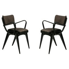 Pair Of 2 Mid Century  Black Lacquer Armchairs, 1952 - 1960, Denmark