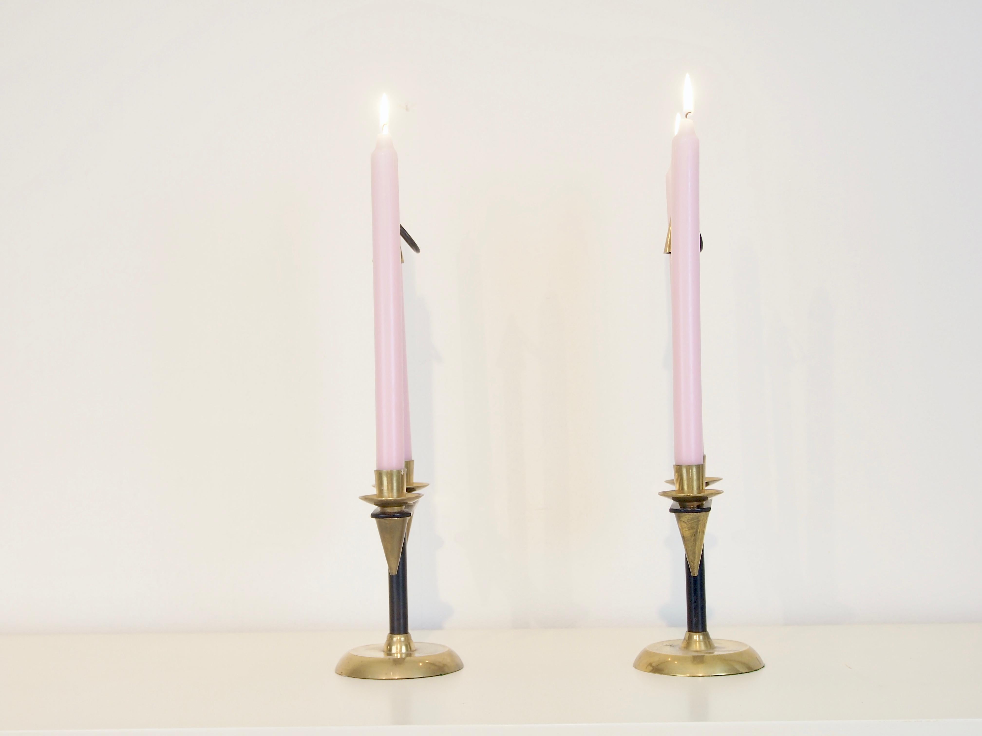 20th Century Pair of 2 Midcentury Gio Ponti Style Brass Candlesticks