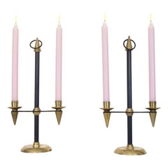 Pair of 2 Midcentury Gio Ponti Style Brass Candlesticks