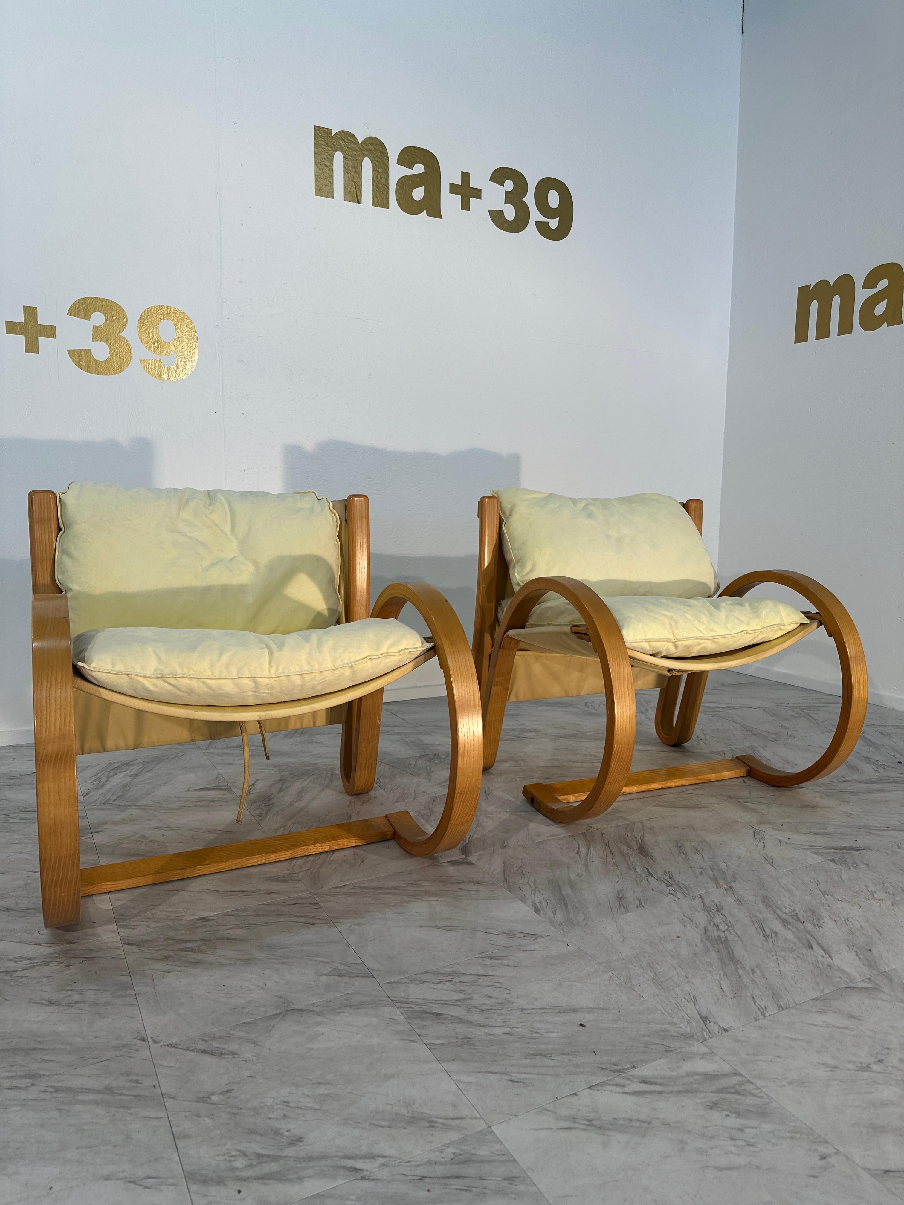Mid-Century Modern Pair of 2 Mid Century Italian Alvar Alto Lounge Chairs 1980s For Sale