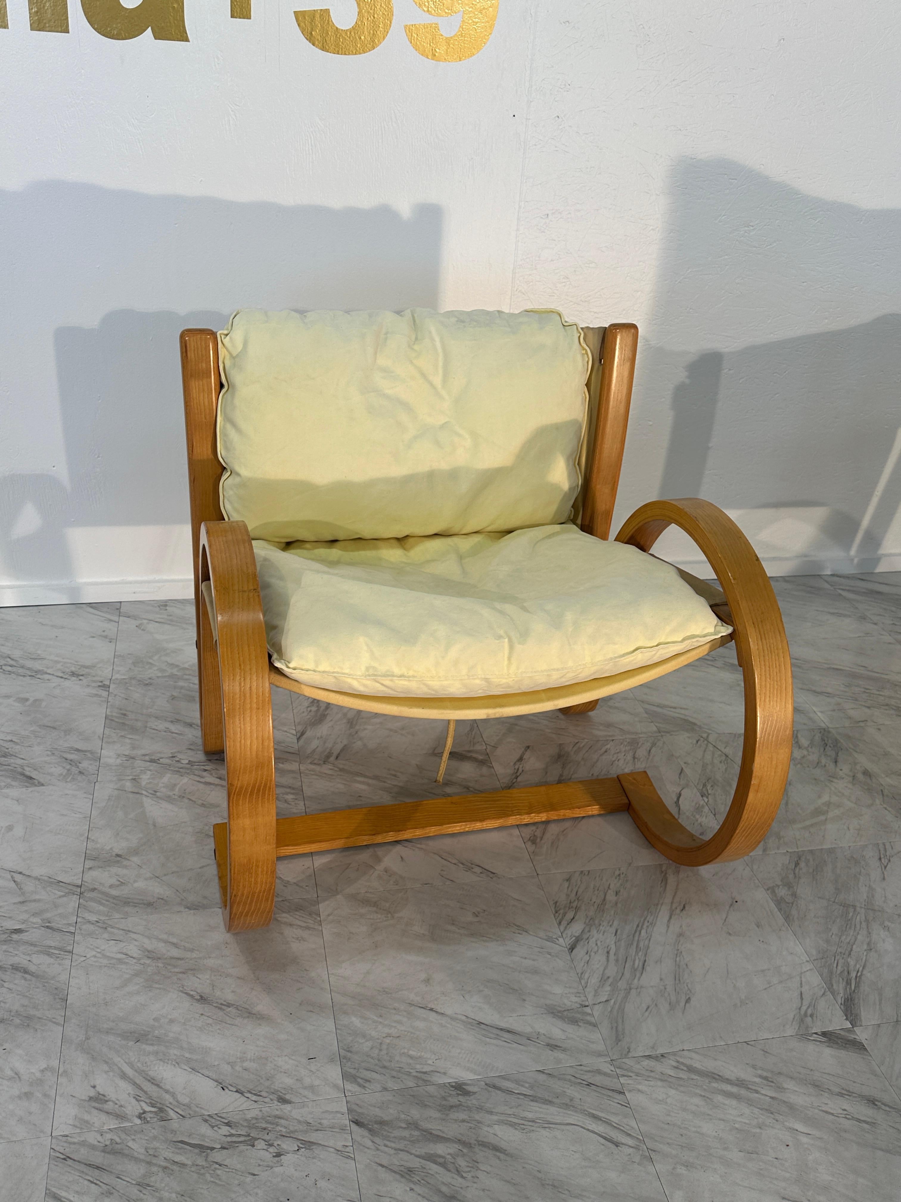 Fabric Pair of 2 Mid Century Italian Alvar Alto Lounge Chairs 1980s For Sale