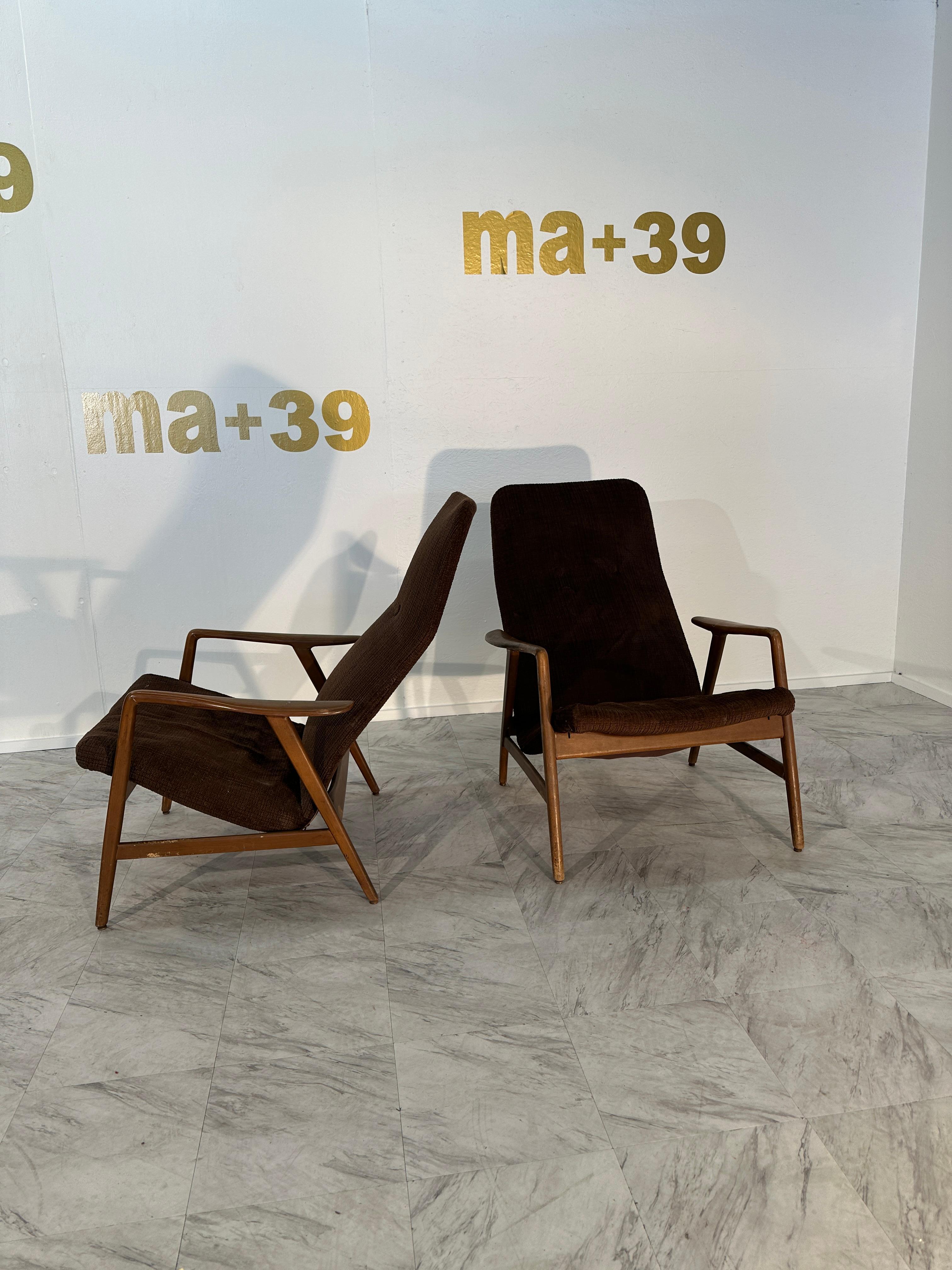 Mid-Century Modern Paire de 2 fauteuils italiens du milieu du siècle par Gio Ponti 1960 en vente