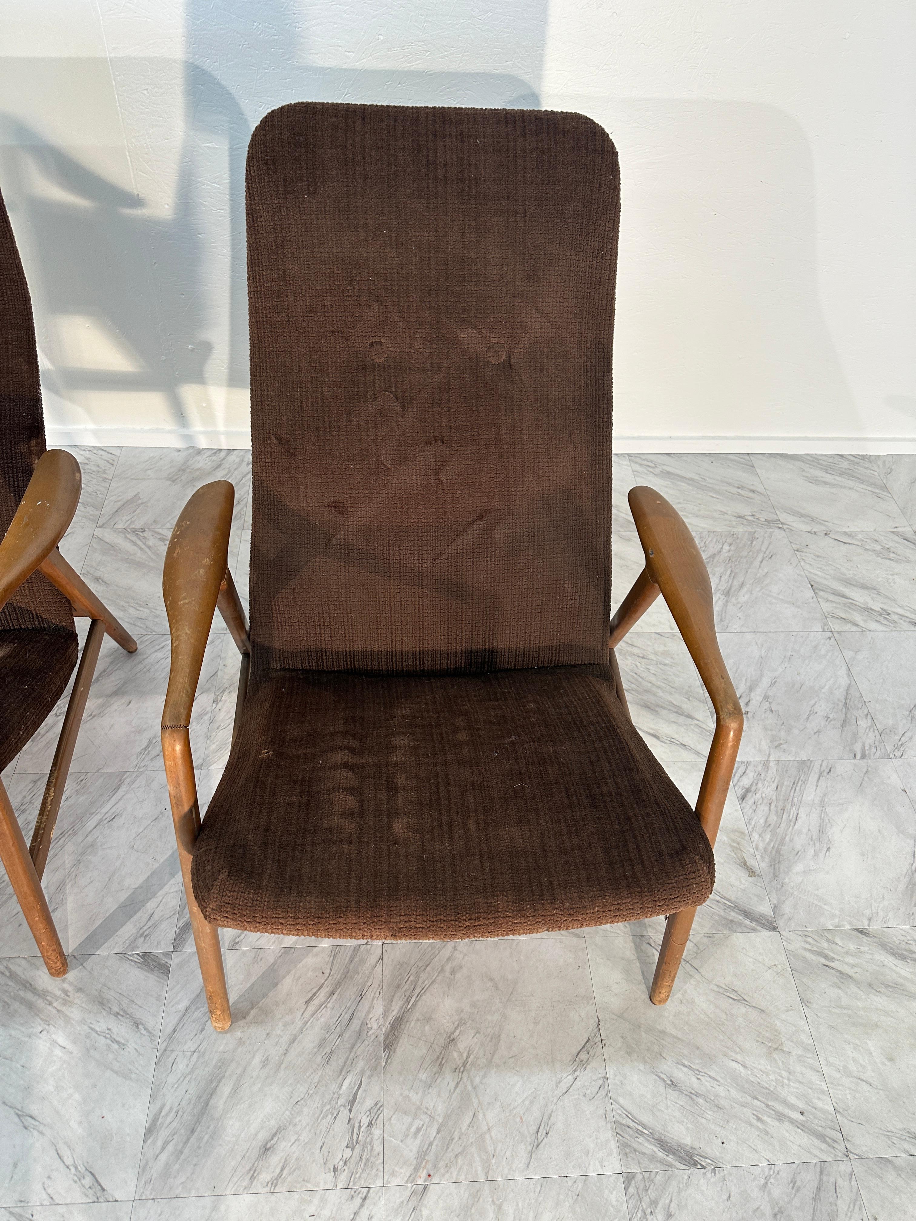 Paire de 2 fauteuils italiens du milieu du siècle par Gio Ponti 1960 en vente 2