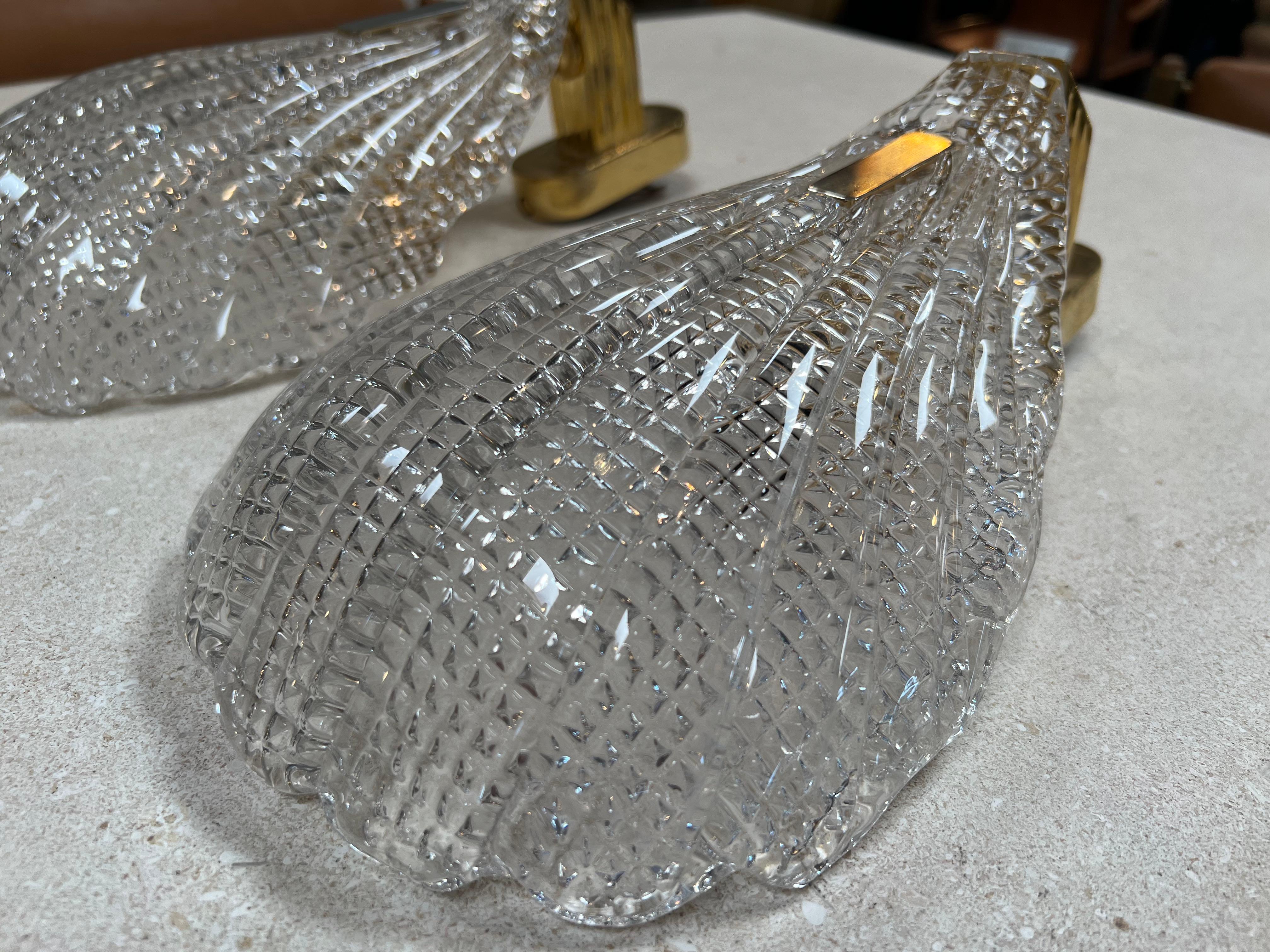 Mid-Century Modern Pair of 2 Mid Century Italian Murano and Brass Sconces 1960 For Sale