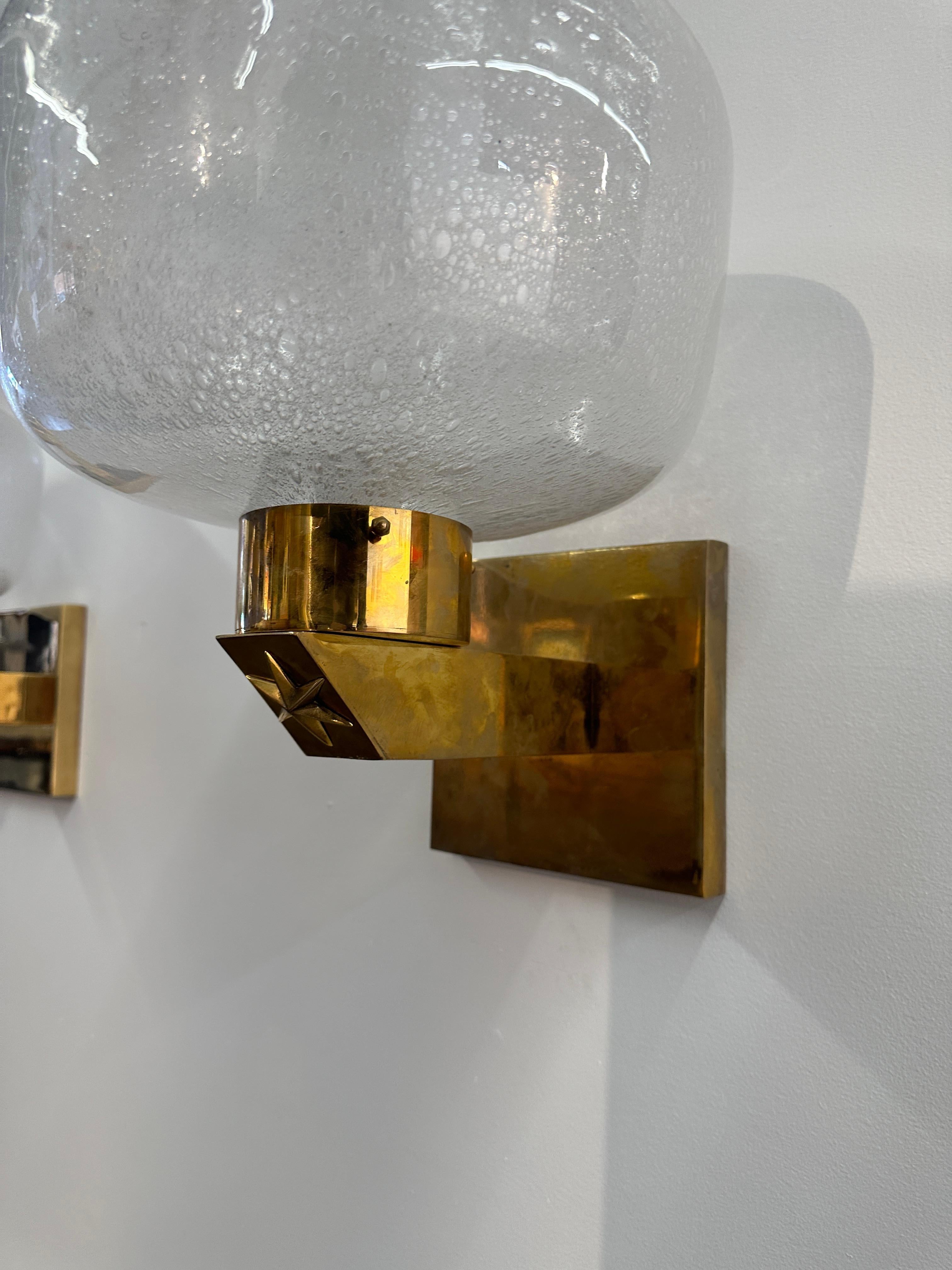Brass Pair of 2 Mid Century Italian Wall Sconces 1970s For Sale