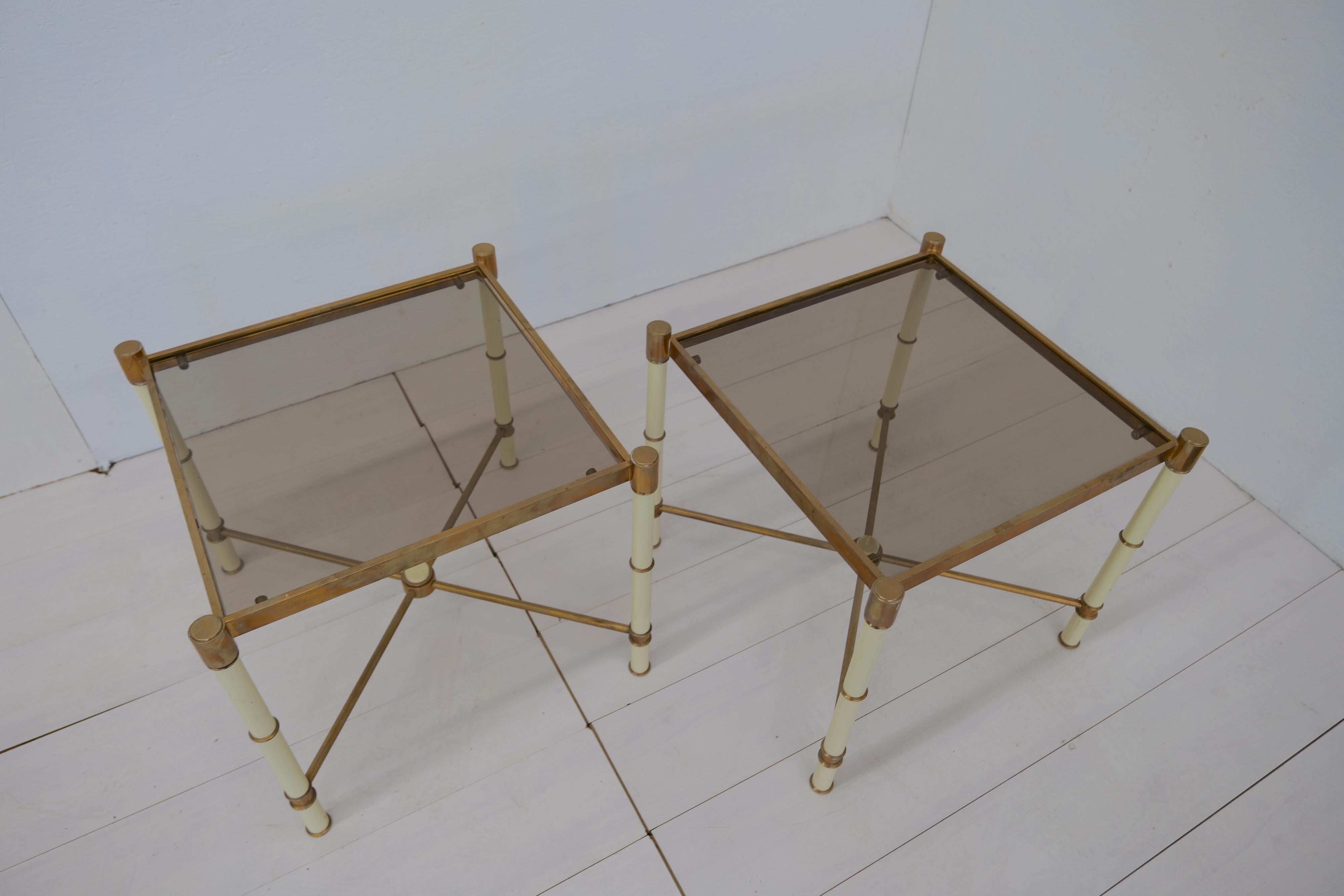 Brass Pair of 2 Midcentury Side Tables, 1980s For Sale