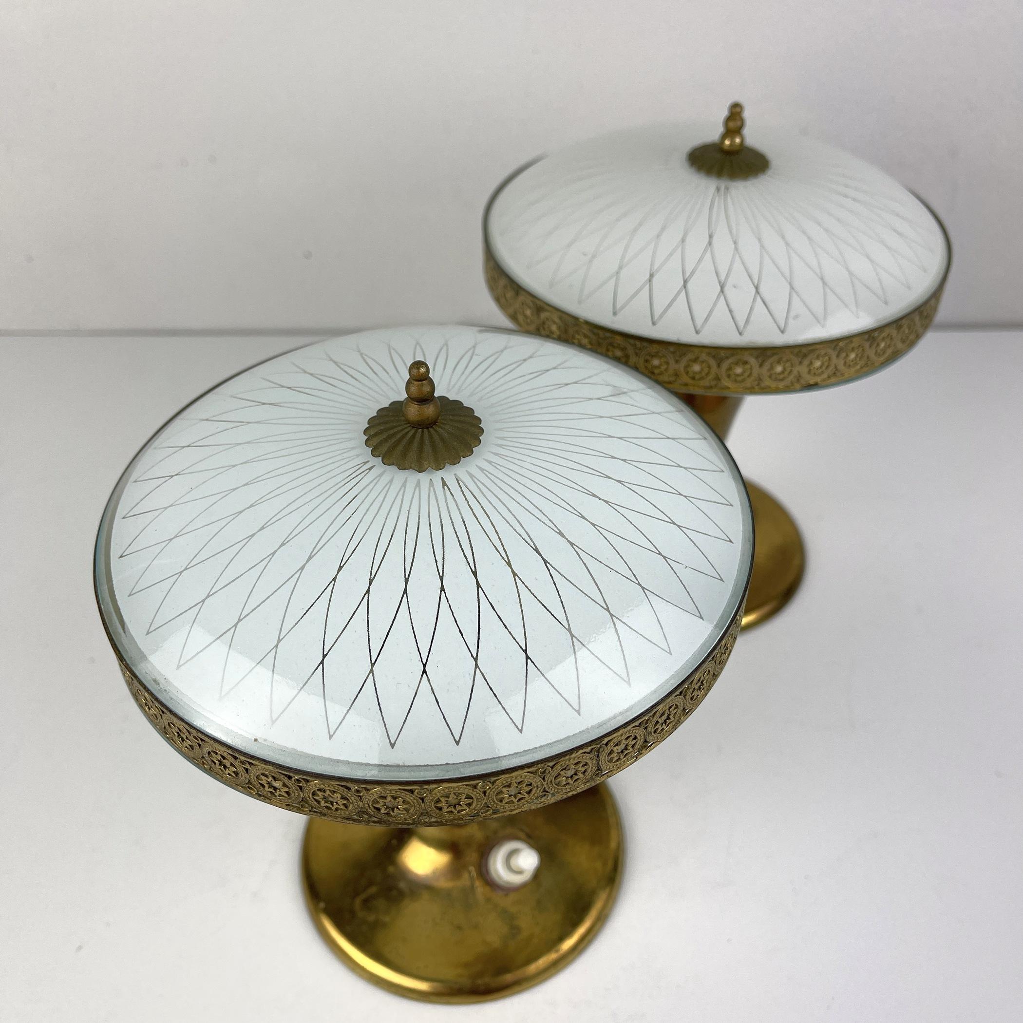 Pair of 2 Mid-Century Table Lamps Italy 1950s Space Age Light UFO 6