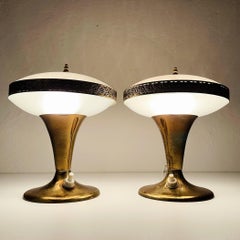 Pair of 2 Mid-Century Table Lamps Italy 1950s Space Age Light UFO