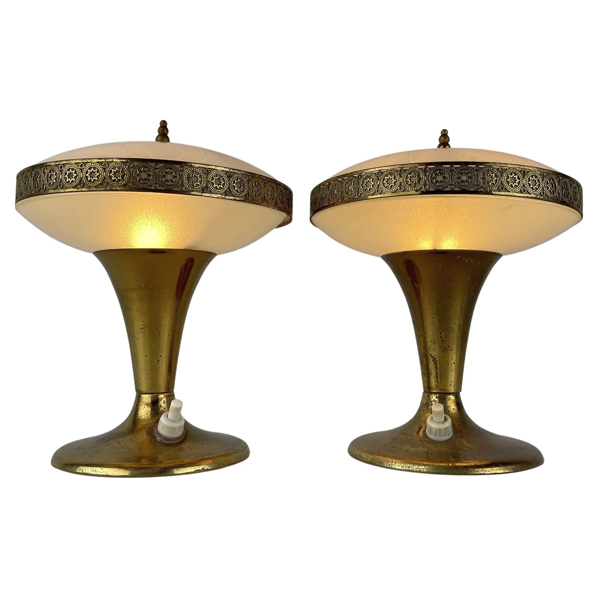 Pair of 2 Mid-Century Table Lamps Italy 1950s Space Age Light UFO