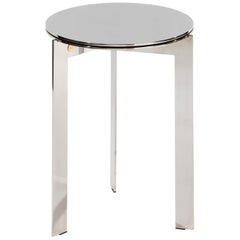 Pair of 2 Modern contemporary round side table, polished stainless steel