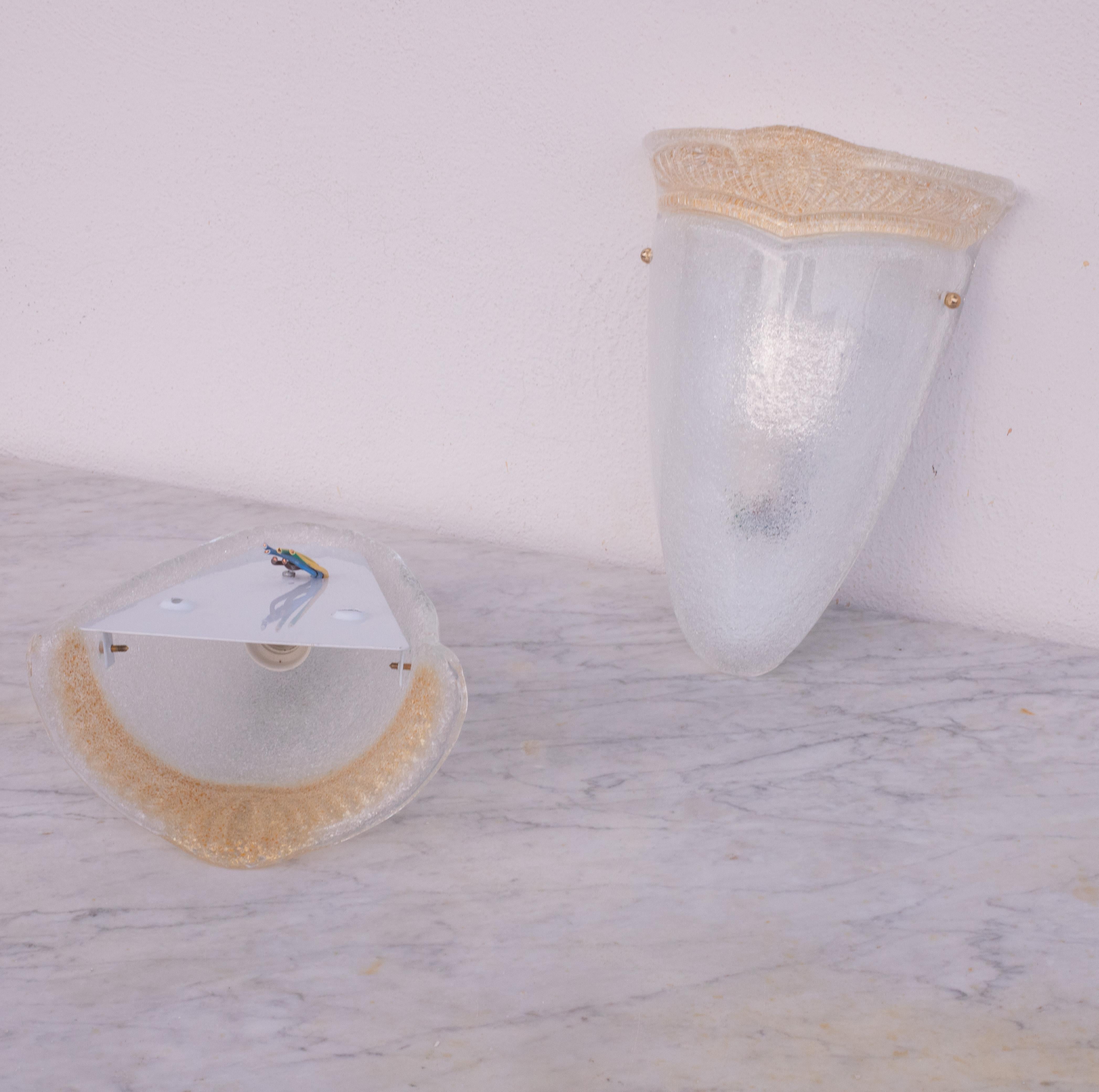 Pair of 2 Murano Gold and Trasparent Wall Light, 1970 For Sale 1