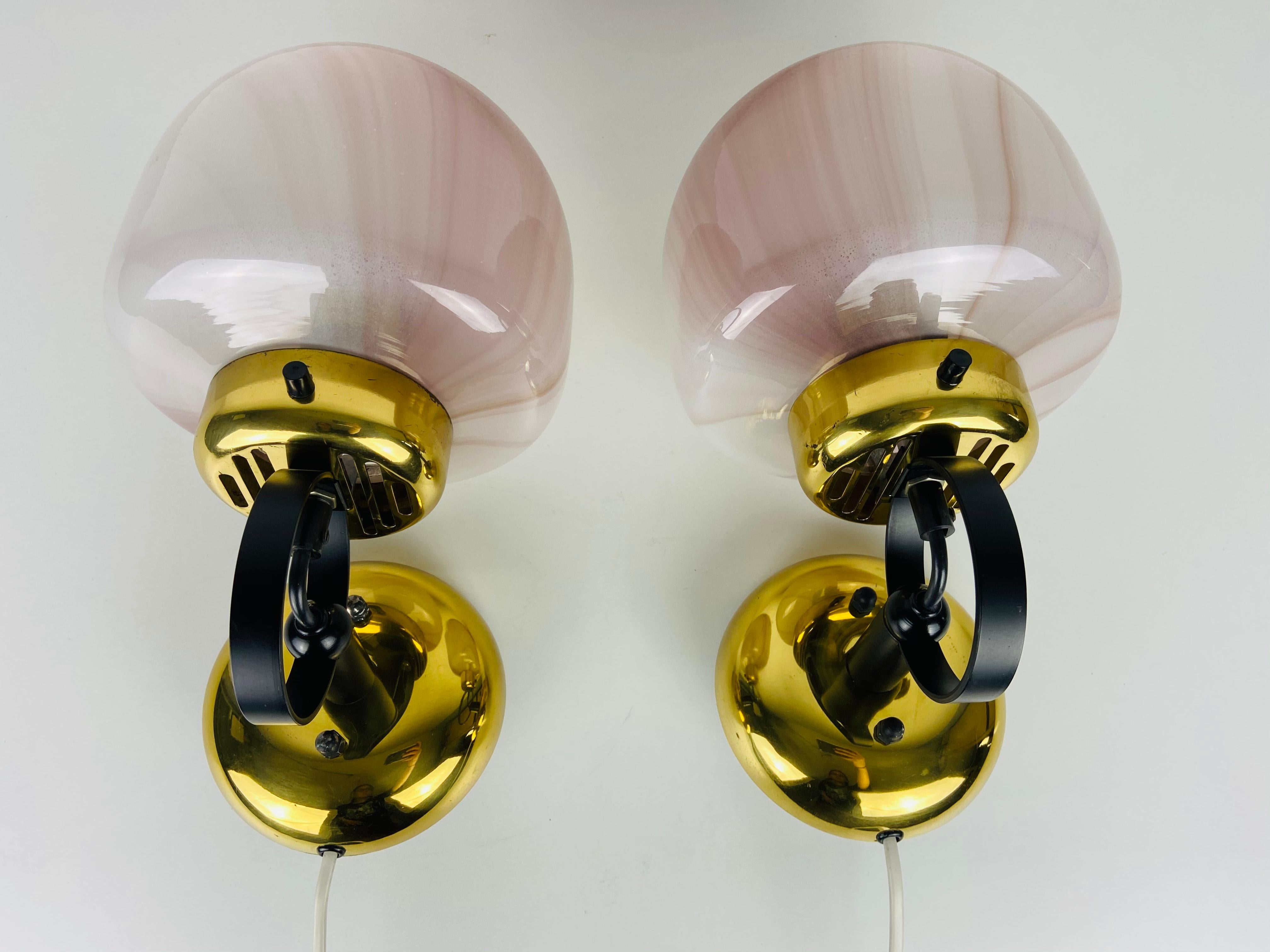 Mid-Century Modern Pair of 2 Opaque Glass Sconces by Peill & Putzler, 1970s, Germany For Sale
