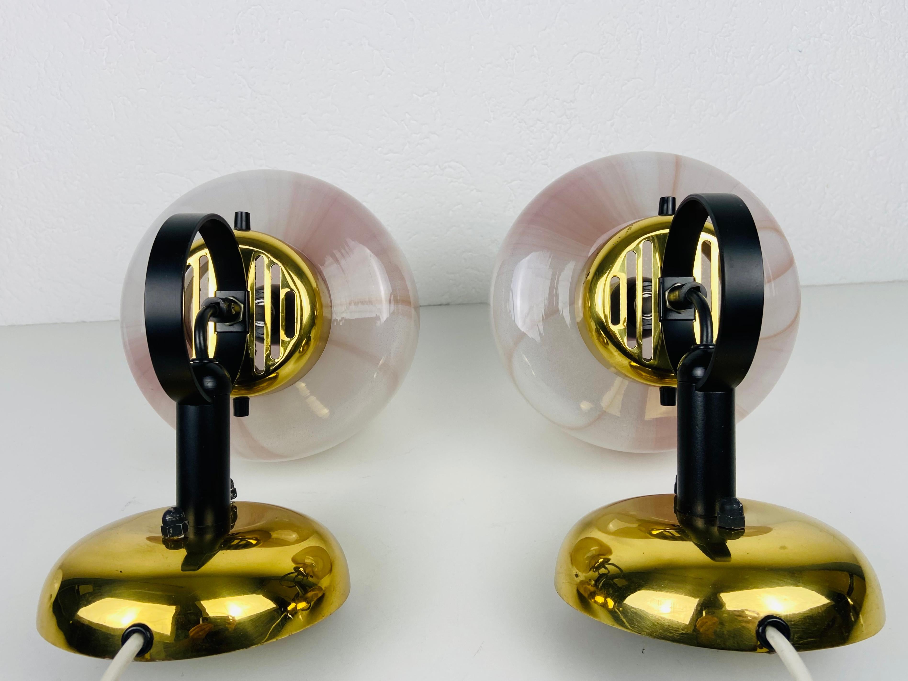 Late 20th Century Pair of 2 Opaque Glass Sconces by Peill & Putzler, 1970s, Germany For Sale