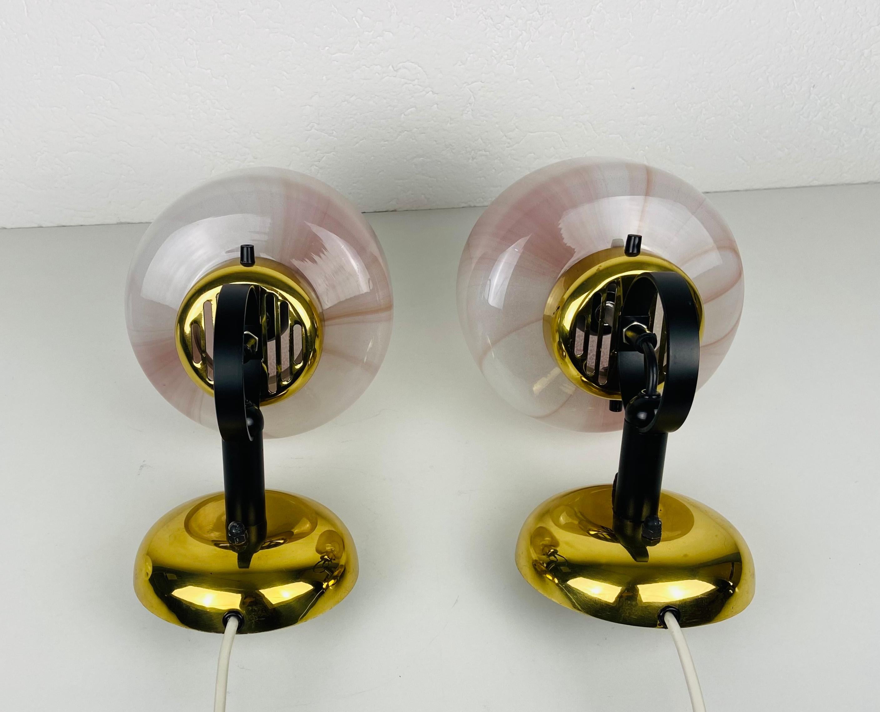 Metal Pair of 2 Opaque Glass Sconces by Peill & Putzler, 1970s, Germany For Sale