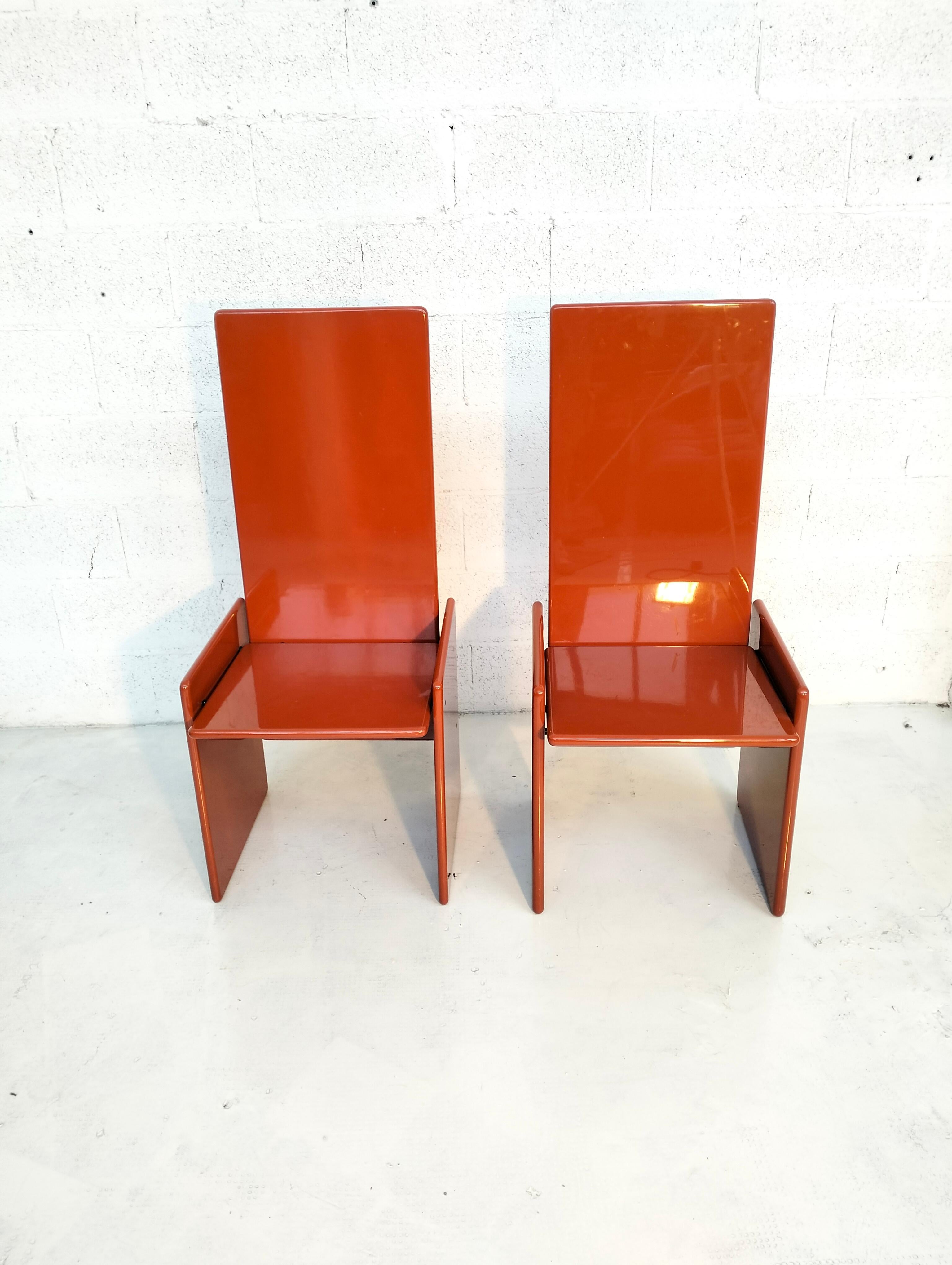 Pair of 2 orange Kazuki chairs by Kazuhide Takahama for Simon 60s, 70s 5