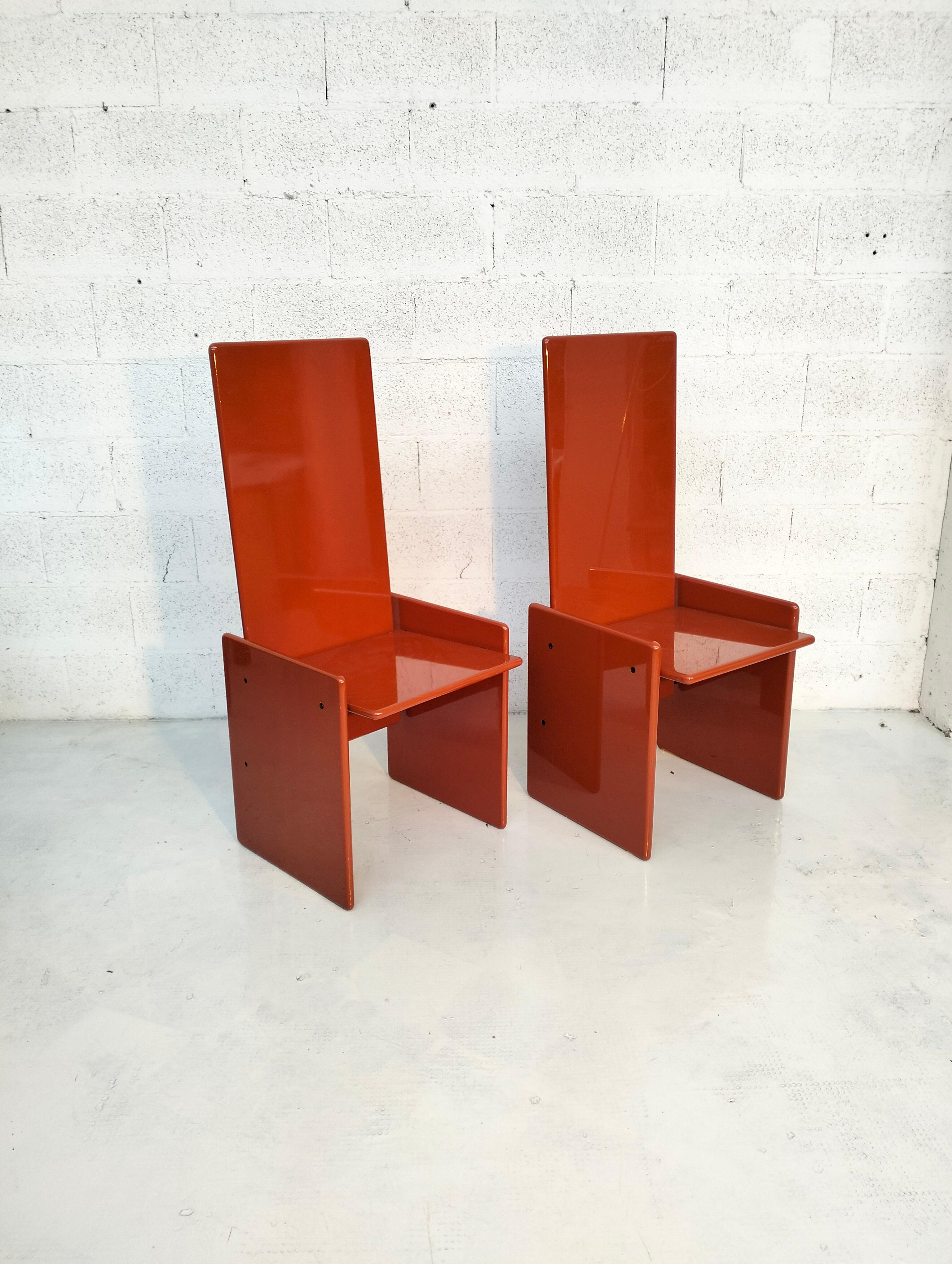 Italian Pair of 2 orange Kazuki chairs by Kazuhide Takahama for Simon 60s, 70s