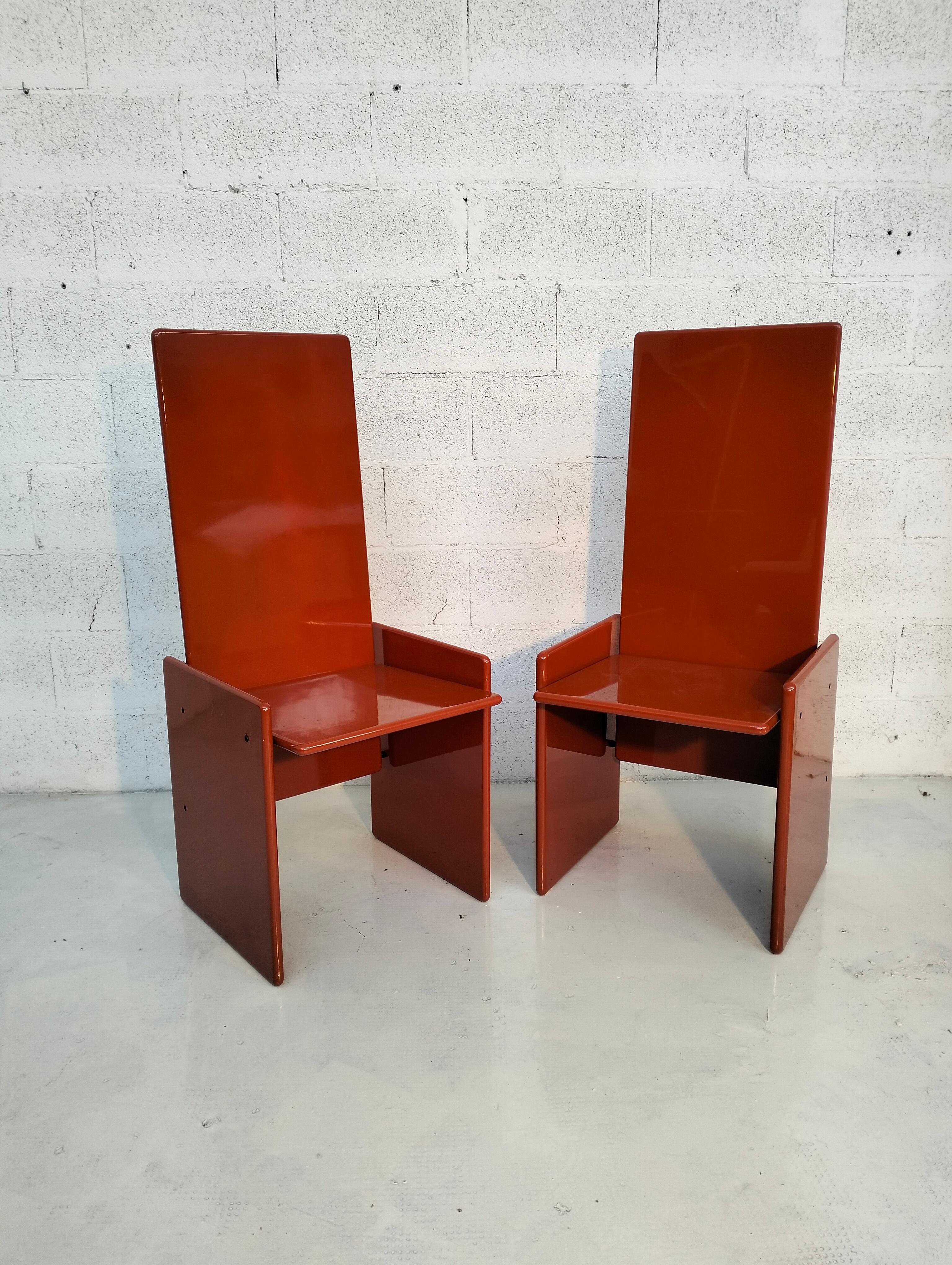 Pair of 2 orange Kazuki chairs by Kazuhide Takahama for Simon 60s, 70s In Good Condition In Padova, IT