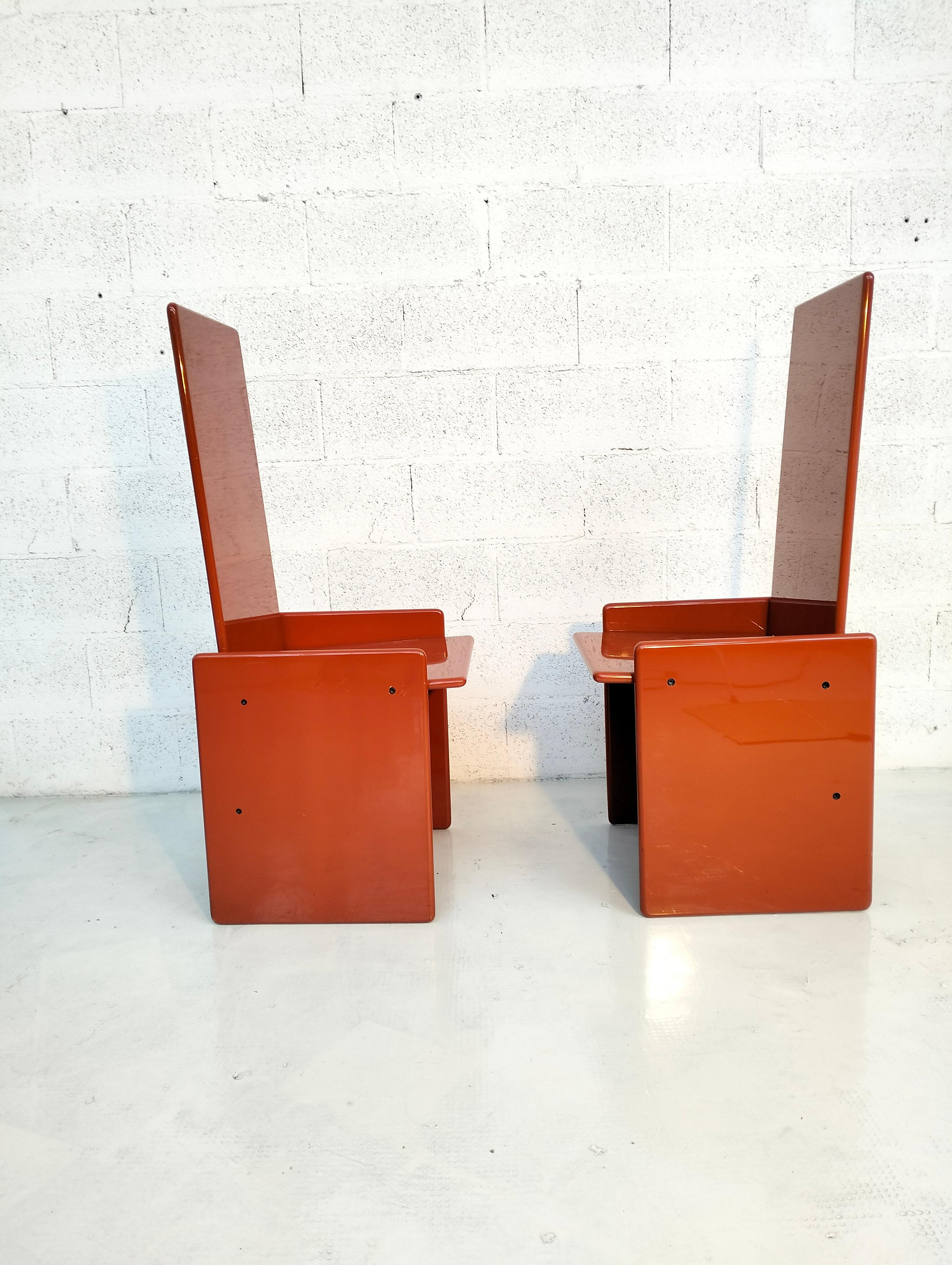 Wood Pair of 2 orange Kazuki chairs by Kazuhide Takahama for Simon 60s, 70s