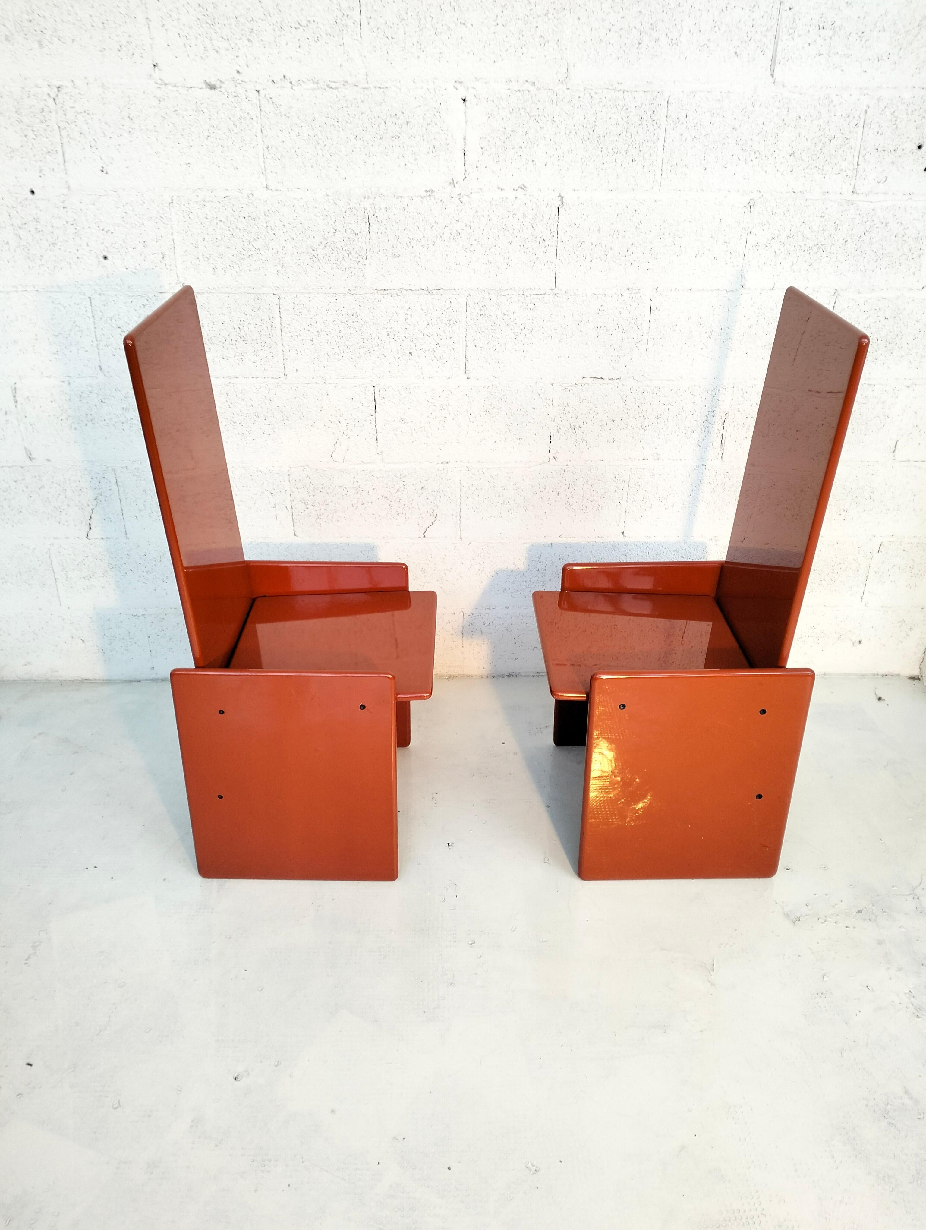 Pair of 2 orange Kazuki chairs by Kazuhide Takahama for Simon 60s, 70s 1
