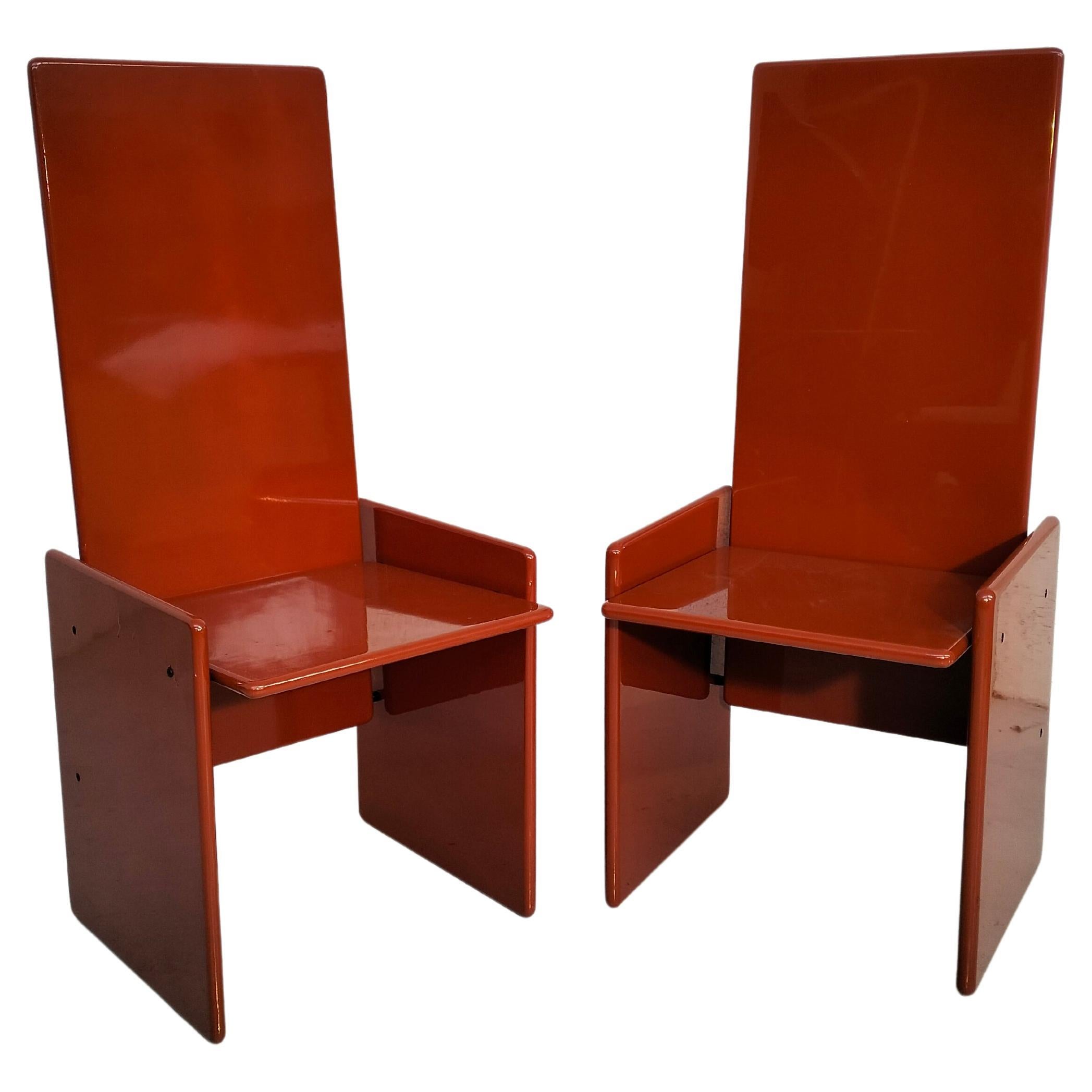 Pair of 2 orange Kazuki chairs by Kazuhide Takahama for Simon 60s, 70s