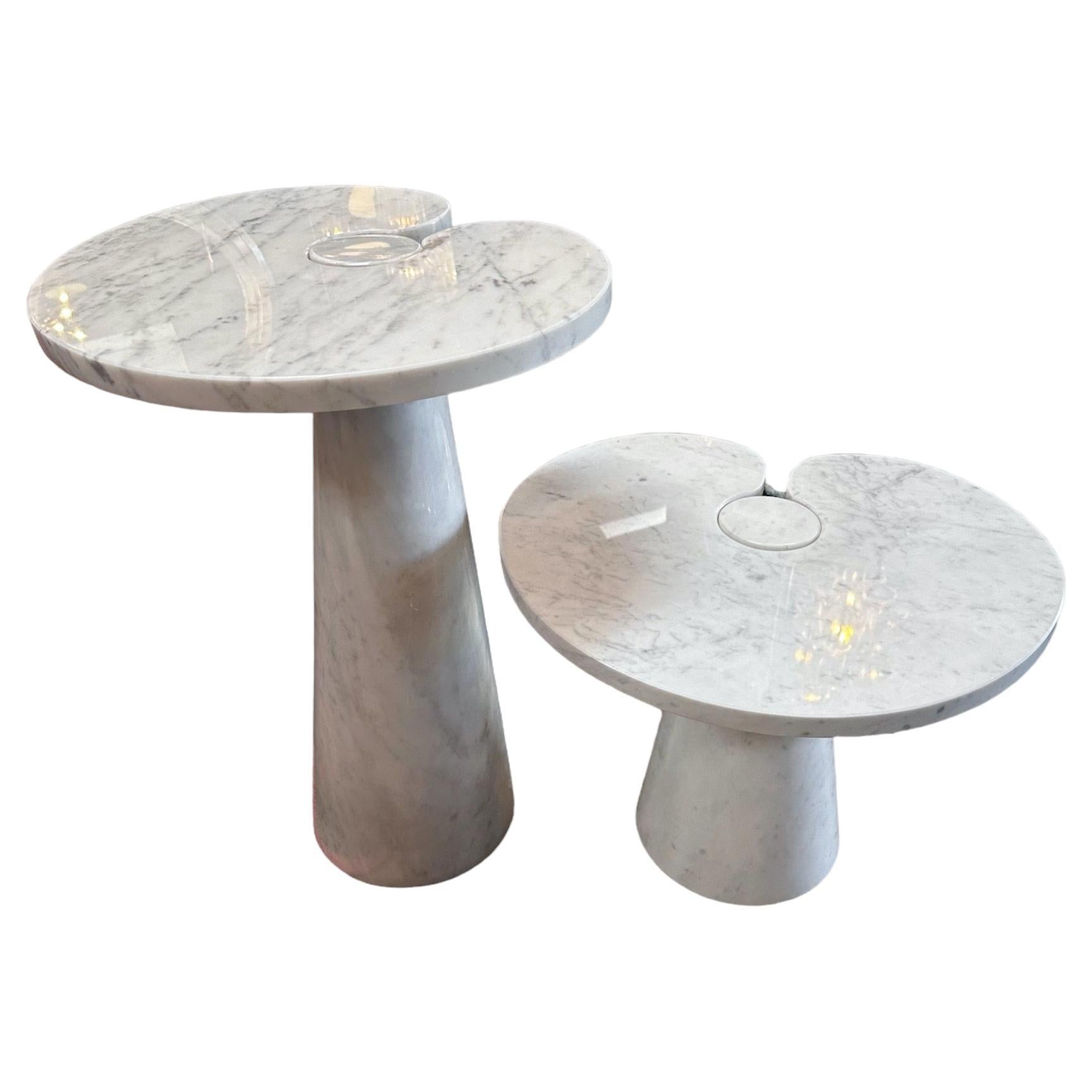Pair of 2 Original Angelo Mangiarotti Italian "Eros" Carrara Marble Side Tables For Sale
