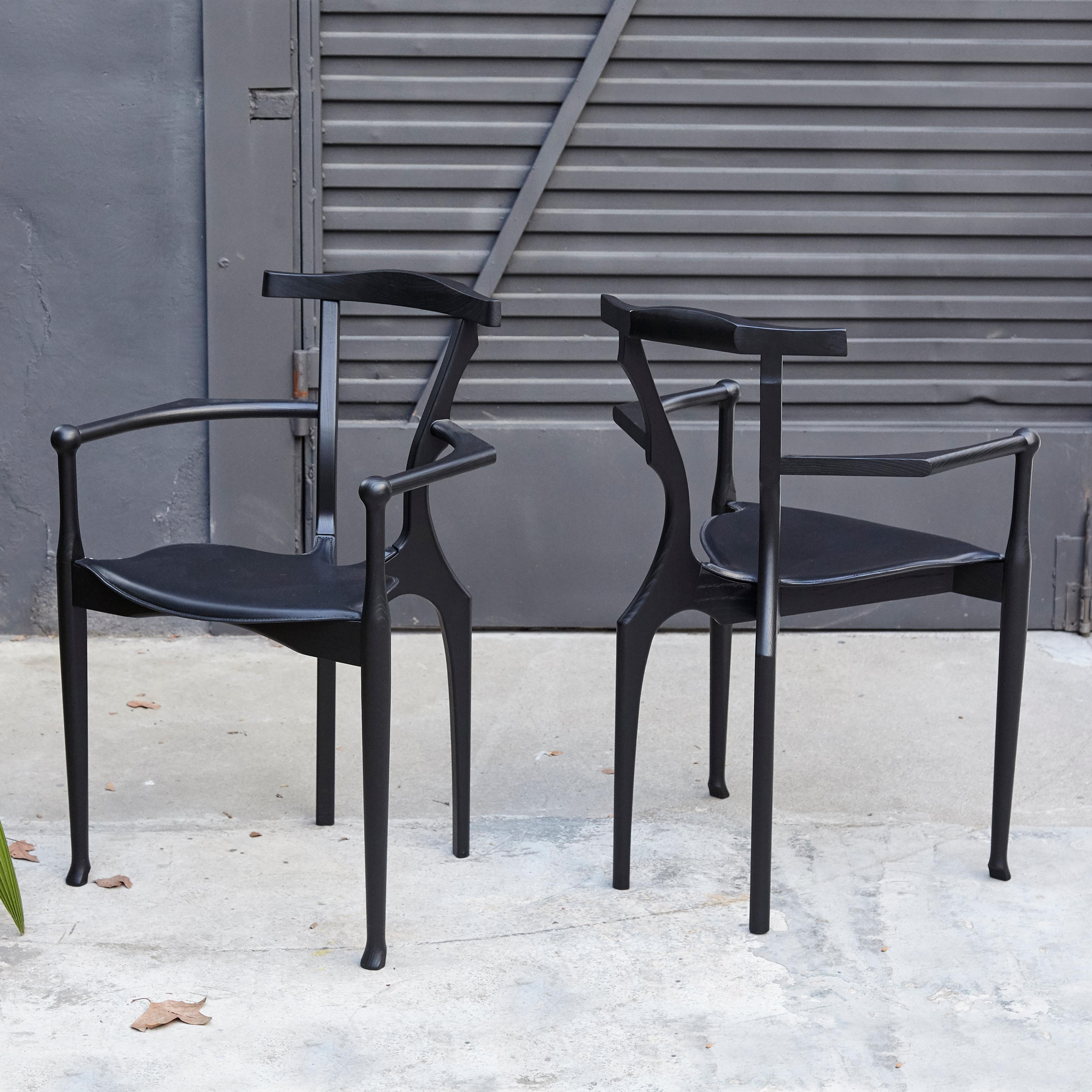 Pair of 2 Oscar Tusquets Gaulino Black Wood Leather Chairs by BD Barcelona 3