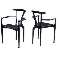 Paar 2 Oscar Tusquets Gaulino Schwarz Holz Leder Stühle von BD Barcelona