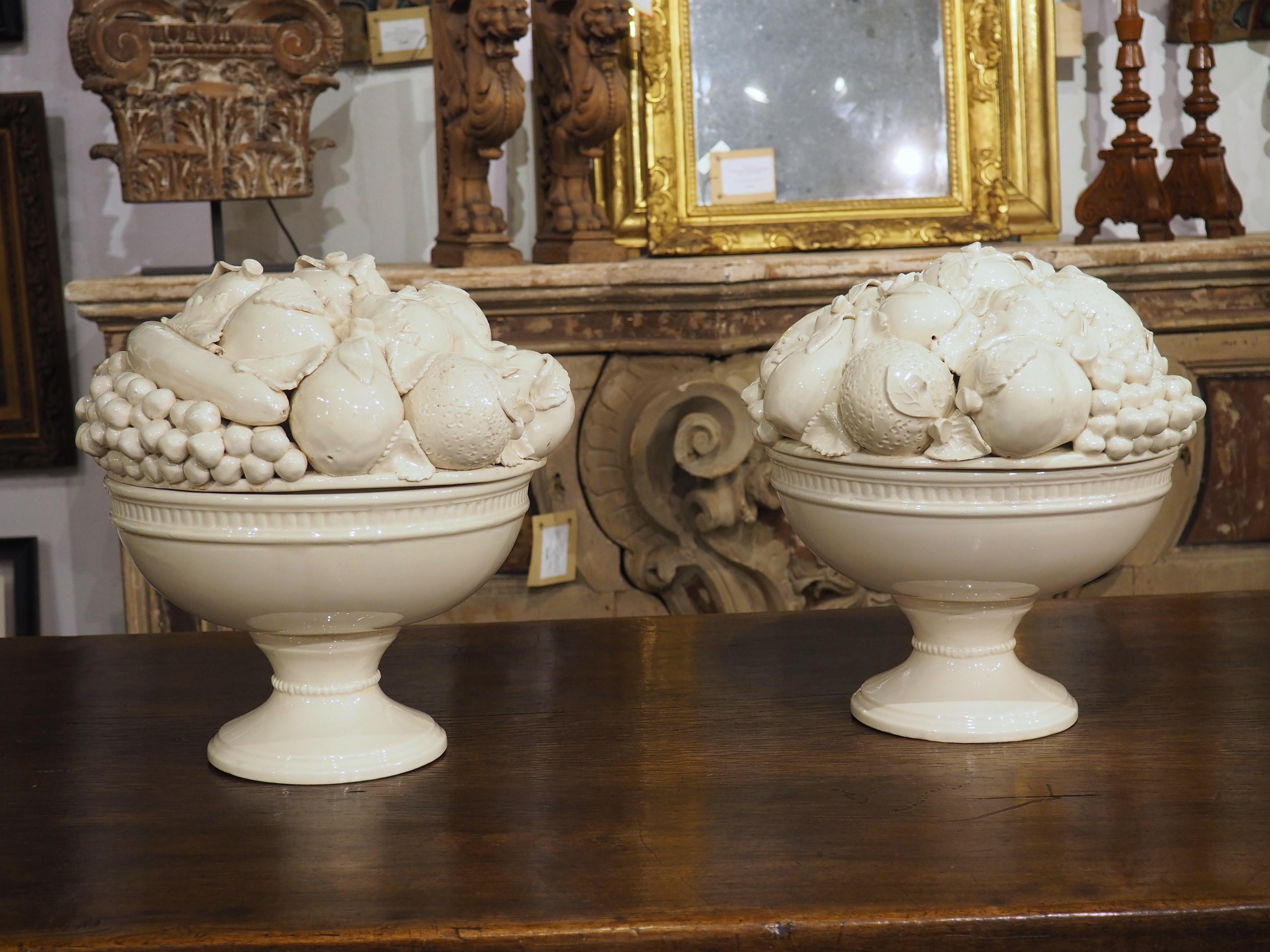Pair of 2-Piece Italian Creamware Fruit Bowls, 20th C 10